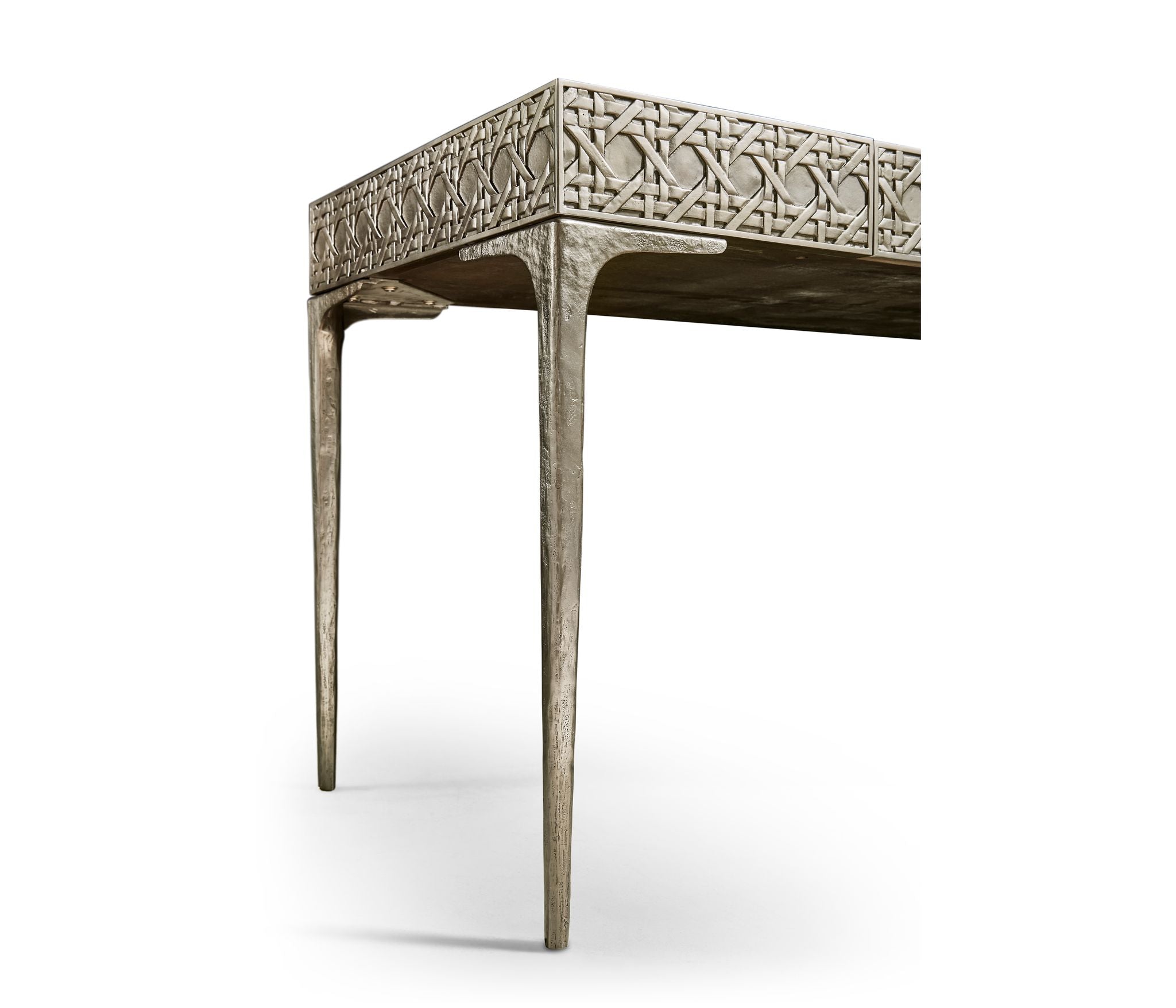 Jonathan Charles Cnoidal Cane Carved Metal Desk