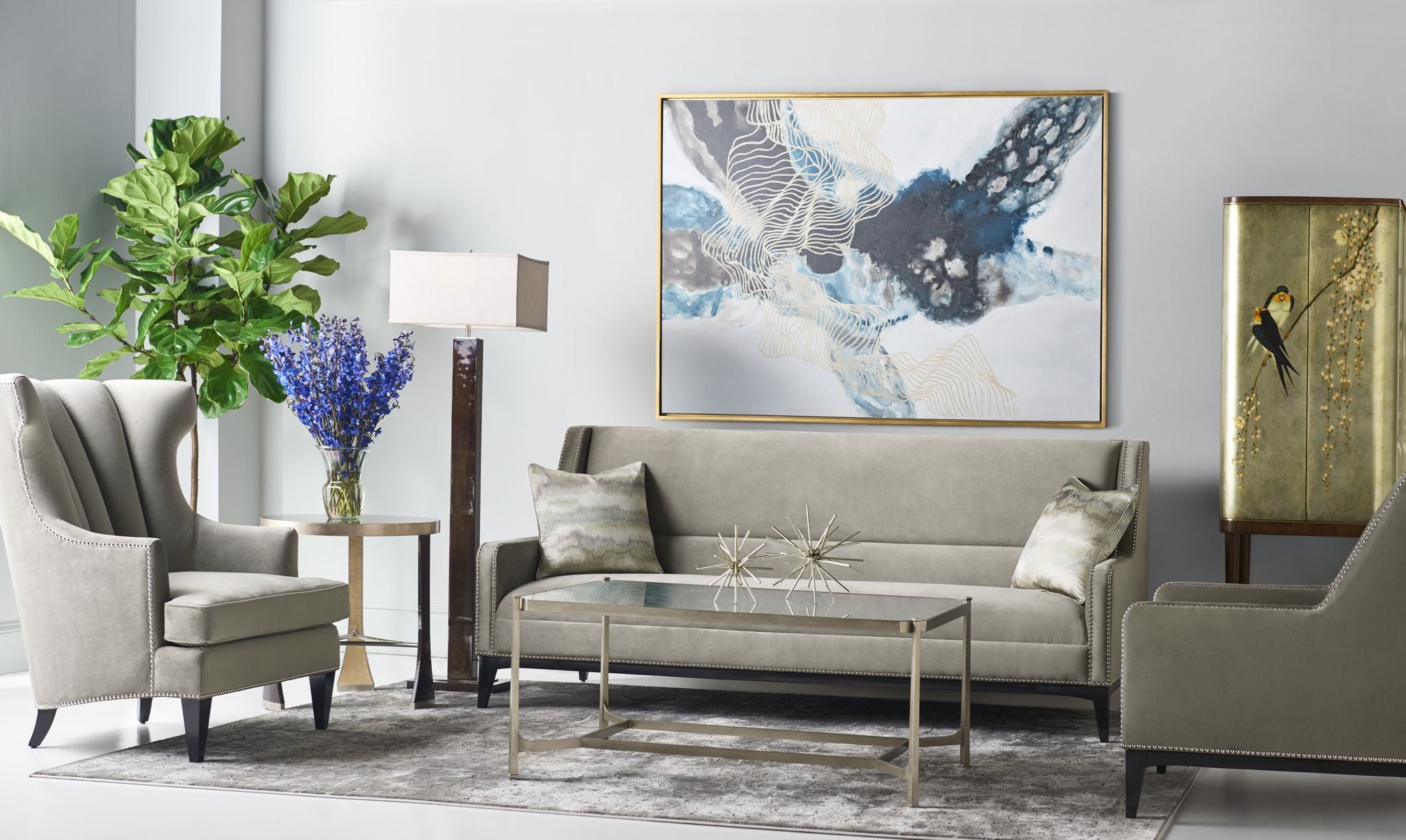 Jonathan Charles Eglomise&Gilded Iron Rect. Coffee Table