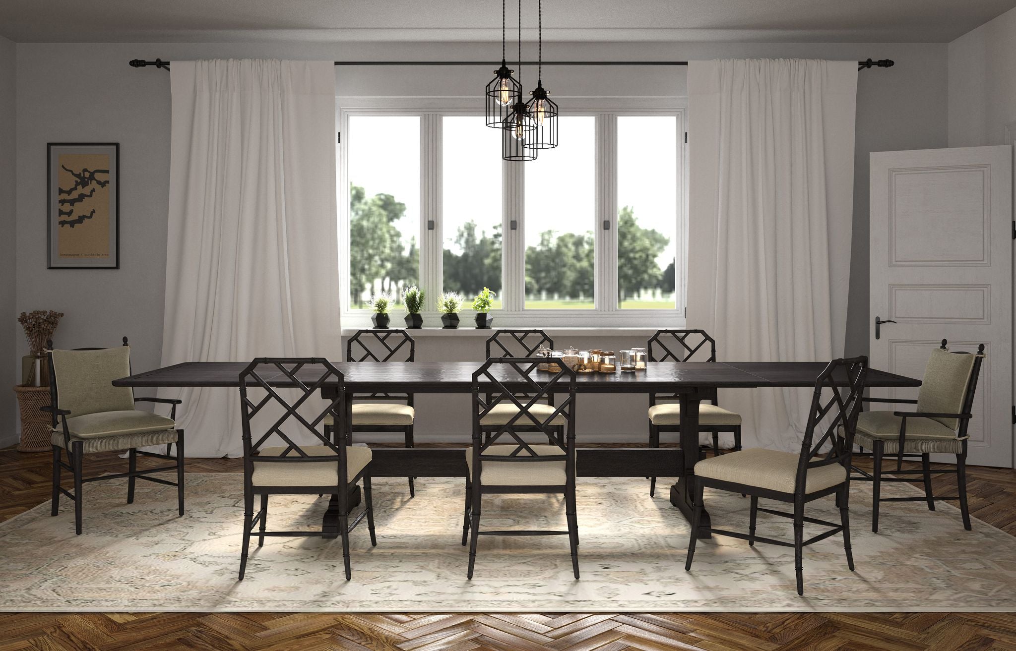 Jonathan Charles Epoch Trestle Dining Table — Ebonised Oak