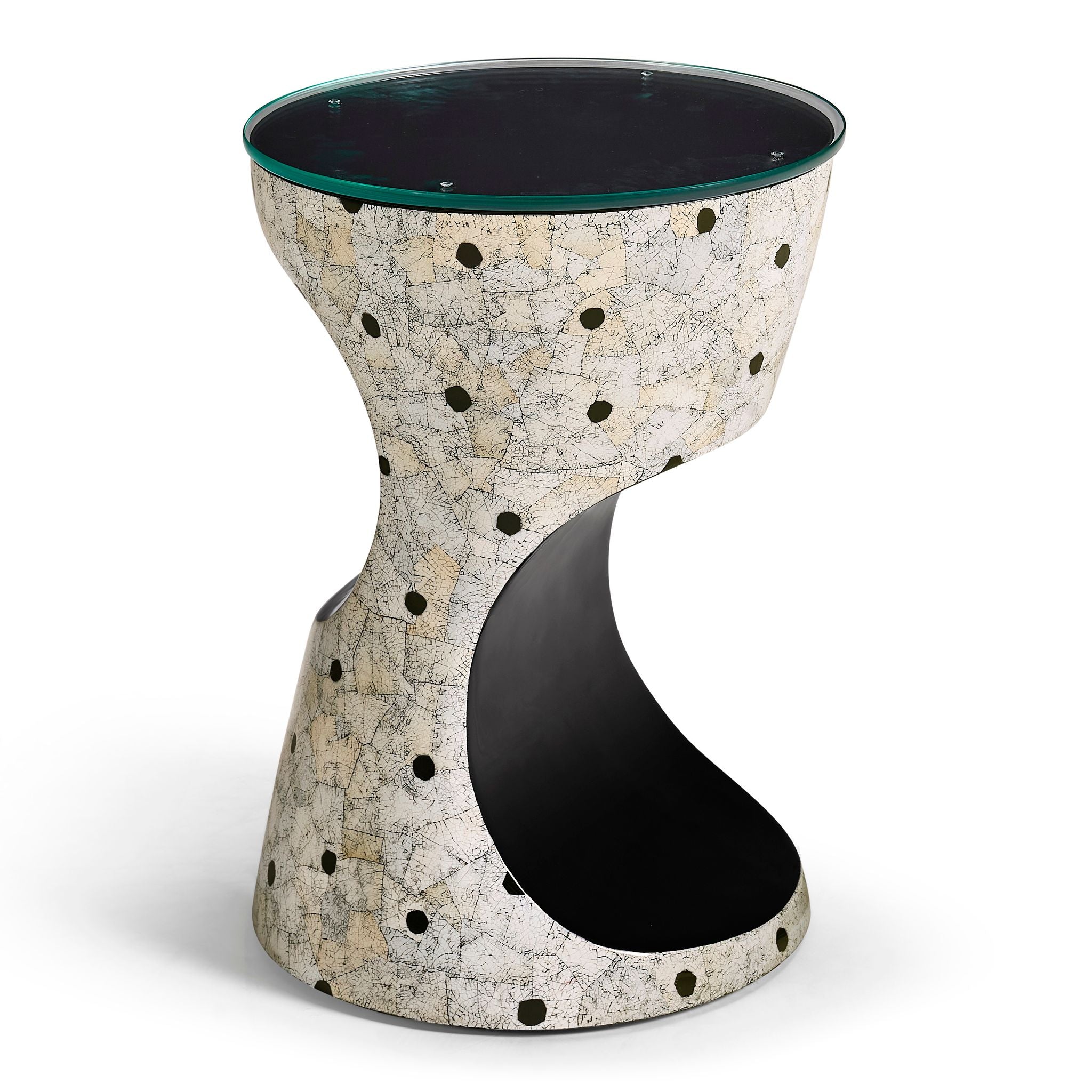 Jonathan Charles Dalmatian Eggshell Round Lamp Table