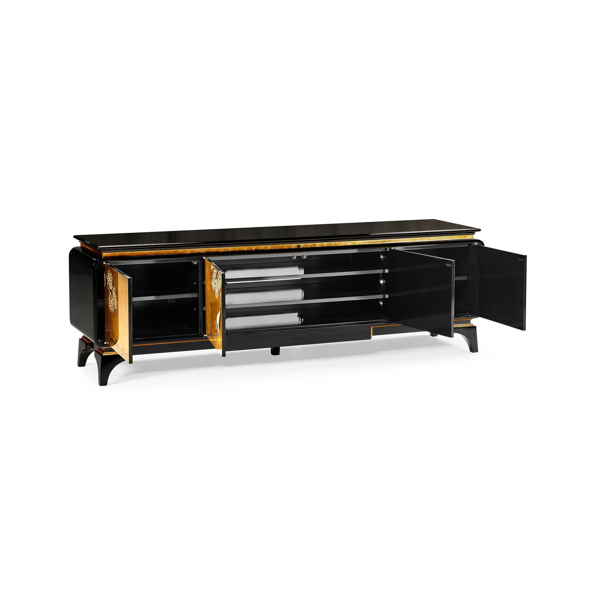 Jonathan Charles Modern Asian Smoky Black & Gold Cabinet