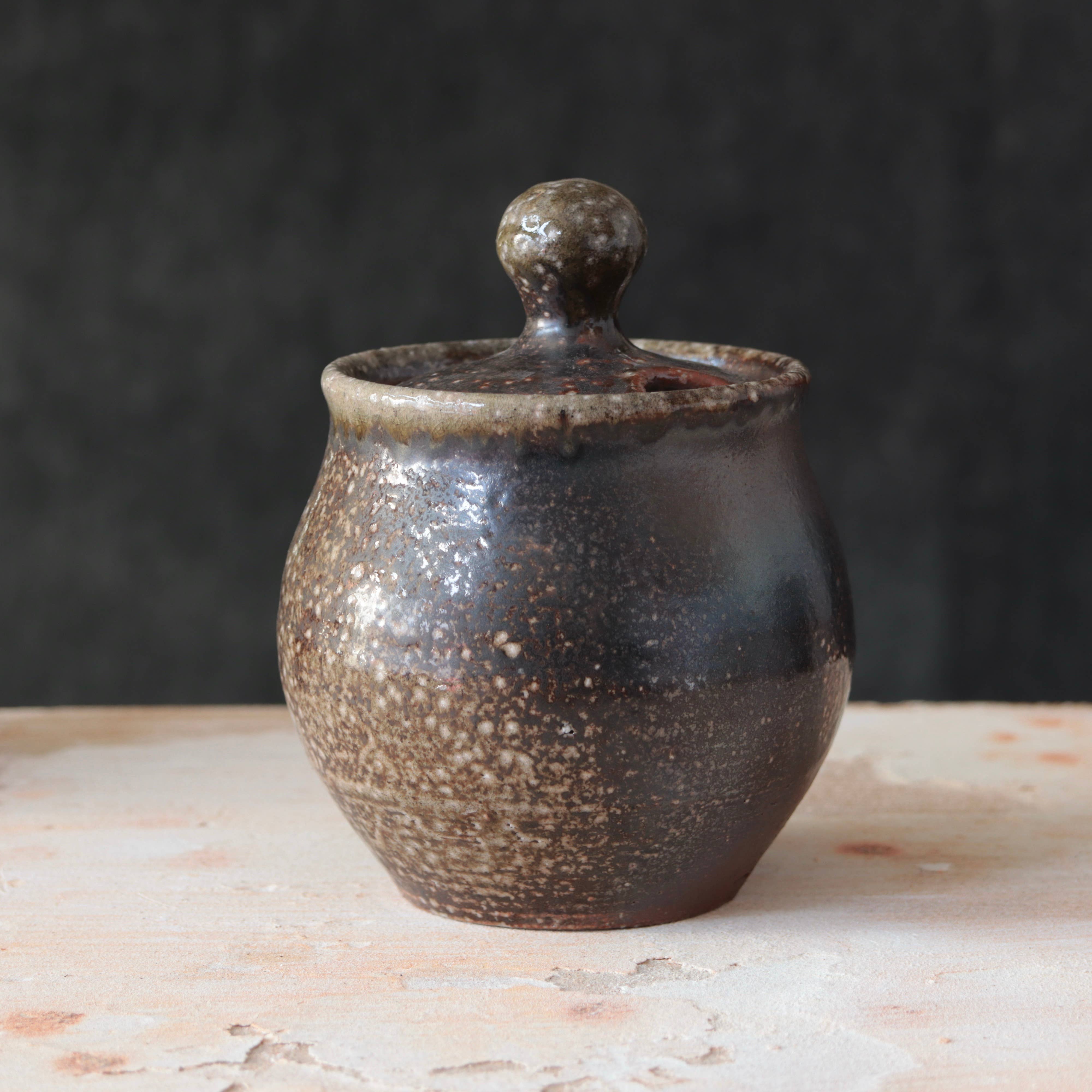 Matt Fishman Pottery Soda-Fired Sugar Jars Dark Surface Round