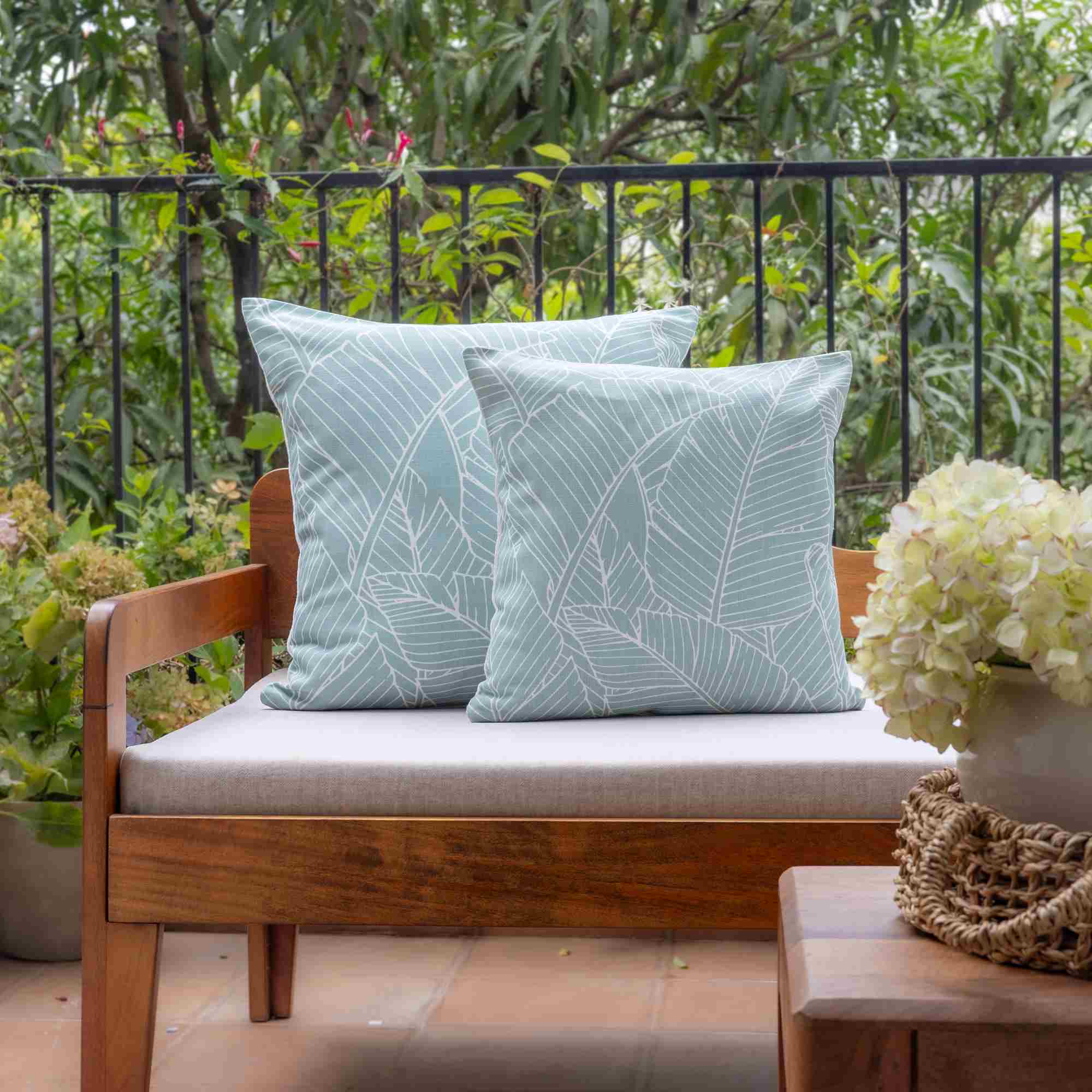 LR Home Coastal Palm Pillow — Surf Spray
