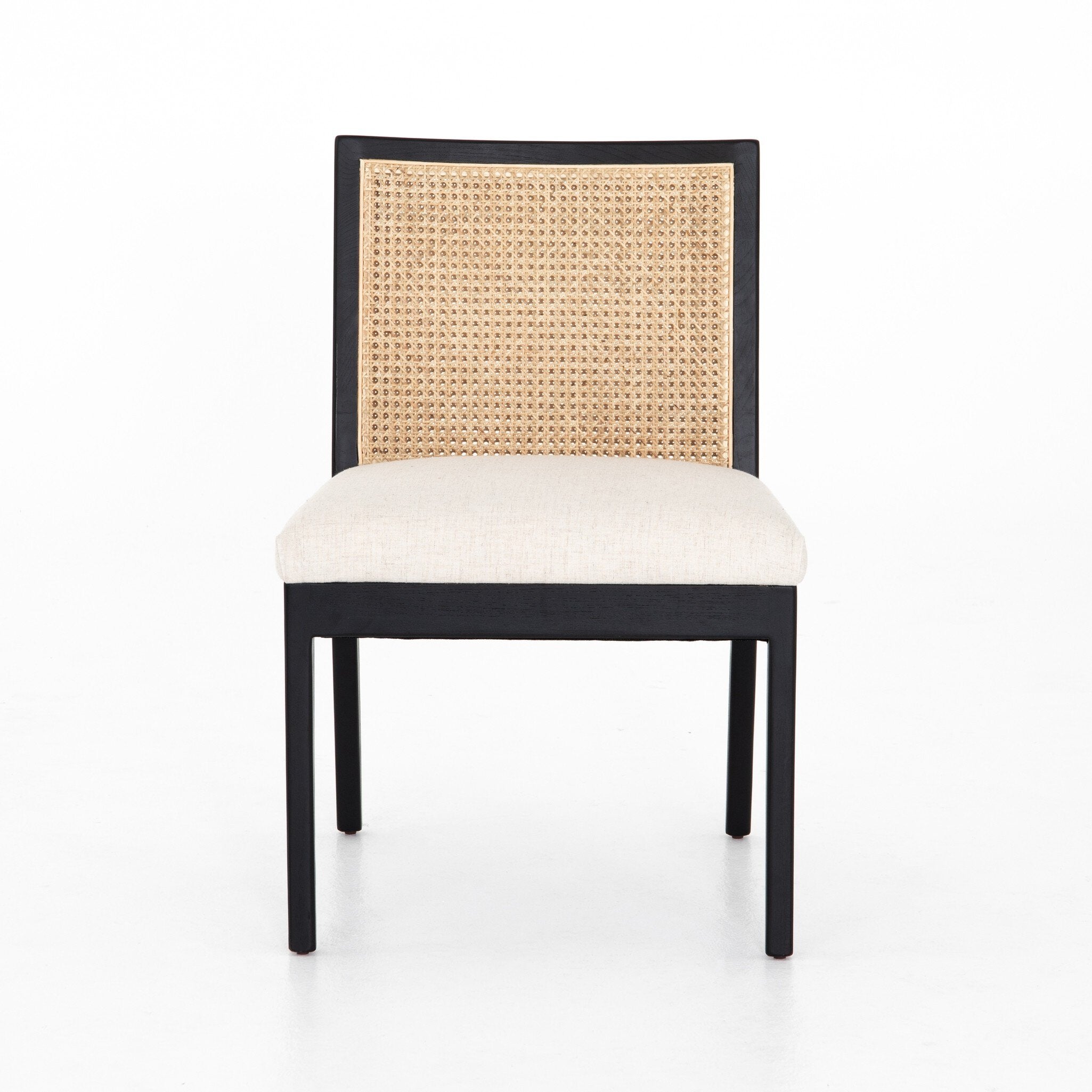 Four Hands Antonia Cane Armless Dining Chair — Savile Flax-Brushed Ebony-Light Natural Cane