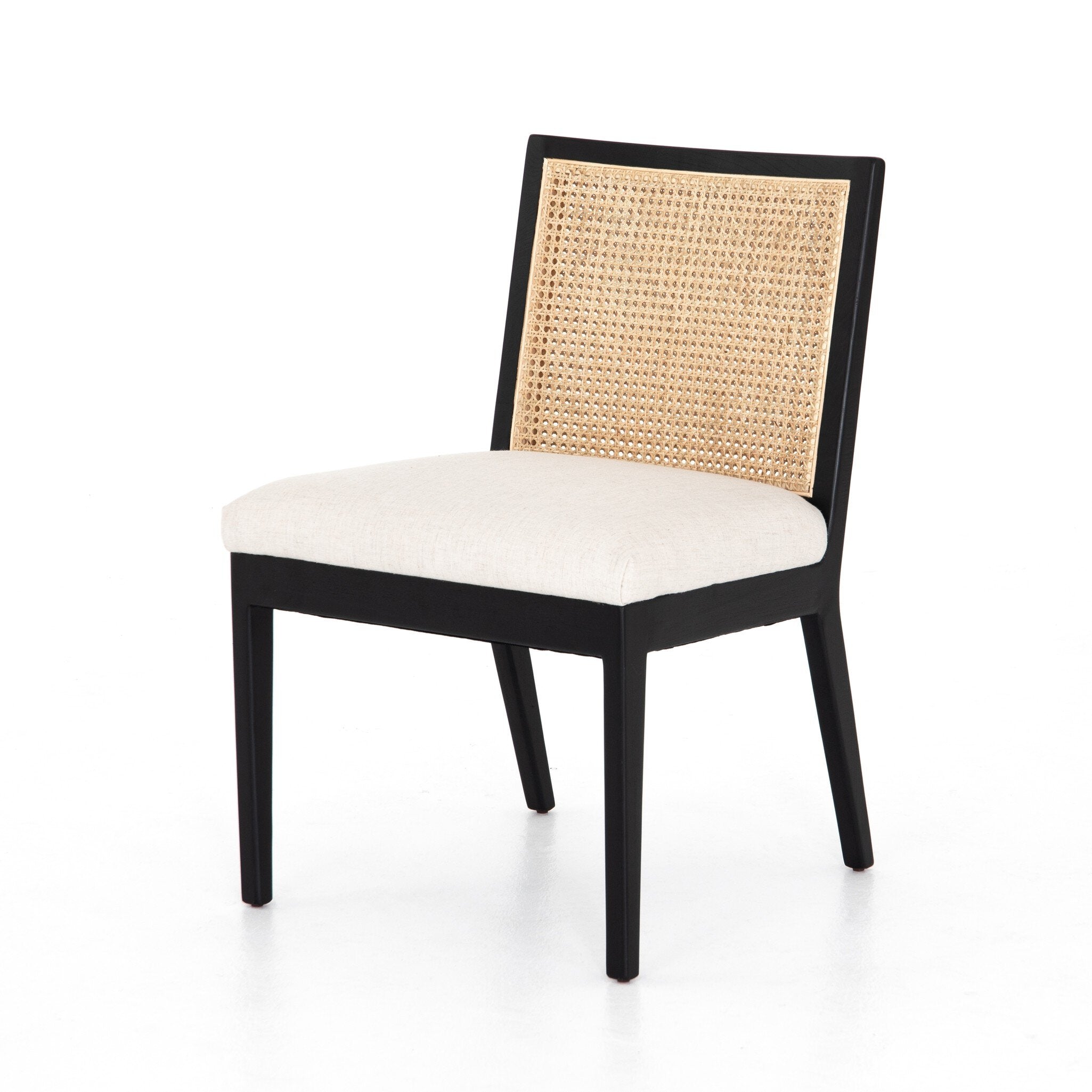 Four Hands Antonia Cane Armless Dining Chair — Savile Flax-Brushed Ebony-Light Natural Cane