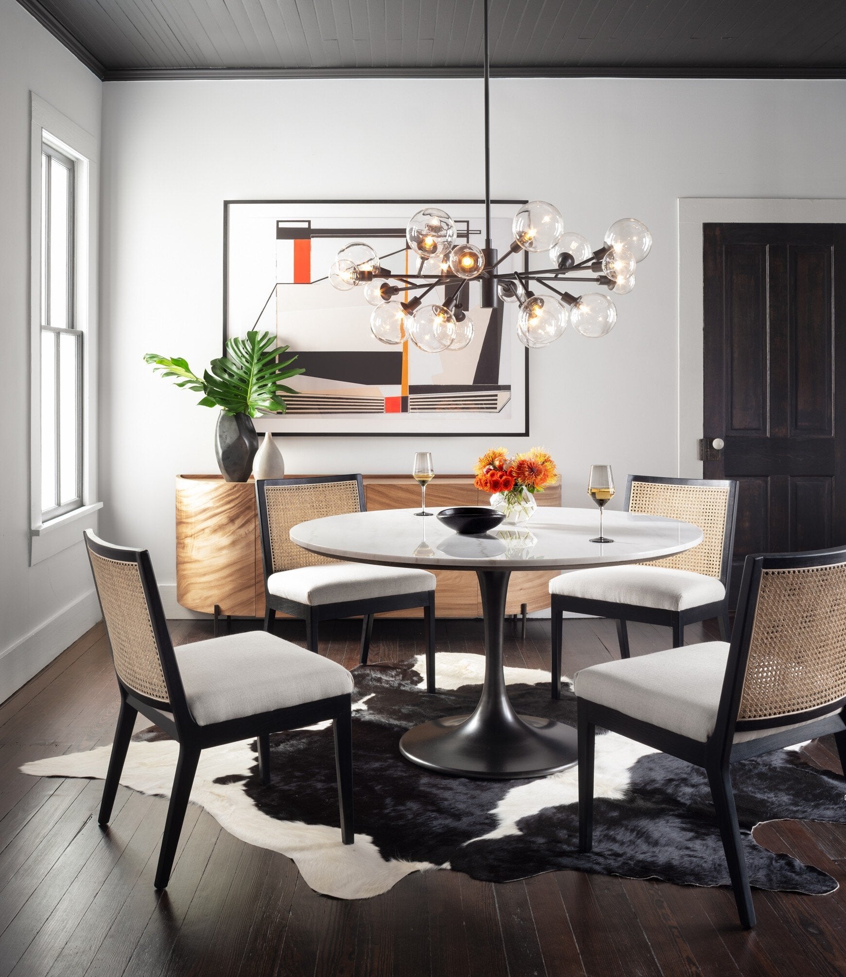Four Hands Antonia Cane Armless Dining Chair — Savile Flax-Brushed Ebony-Light Natural Cane