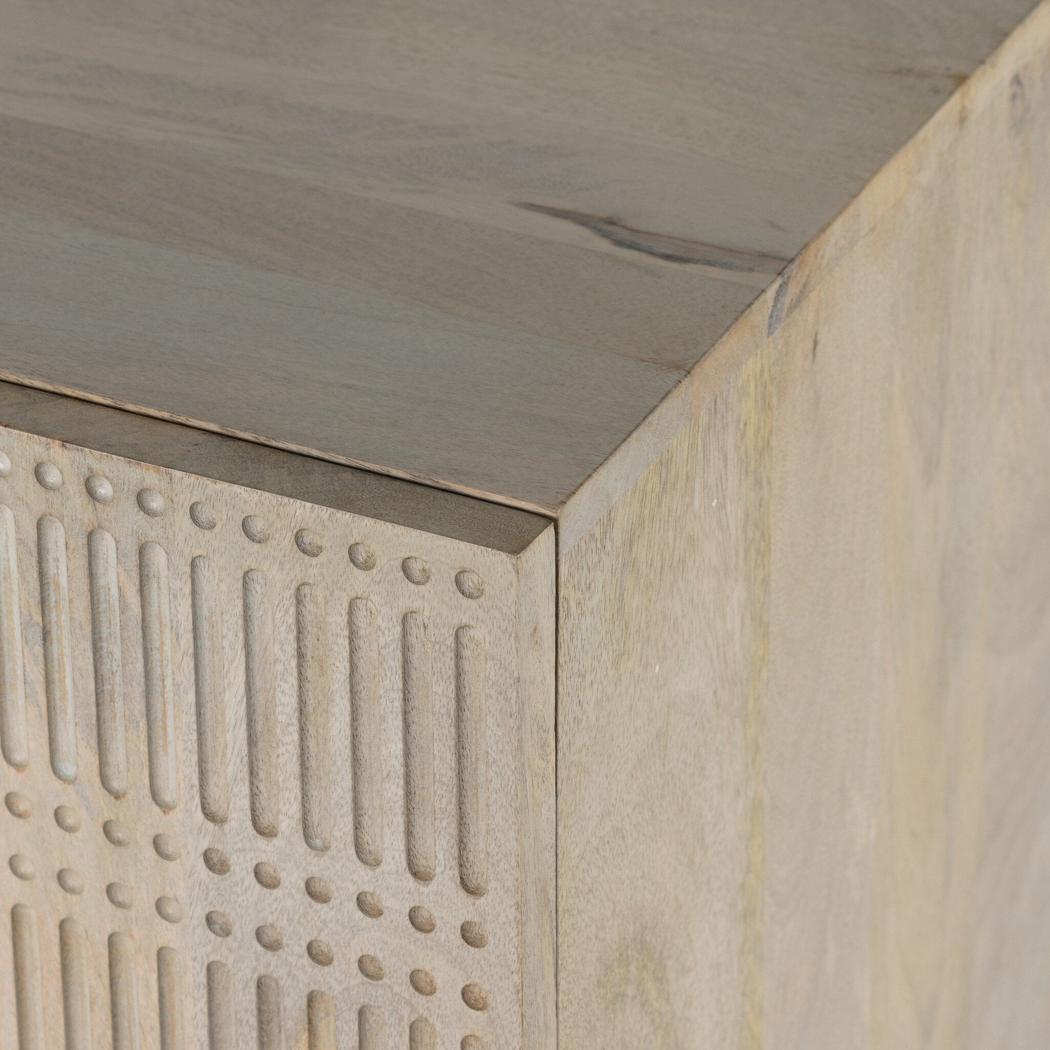 Four Hands Kelby Sideboard — Light Wash Carved Mango-Light Wash Mango-Gunmetal