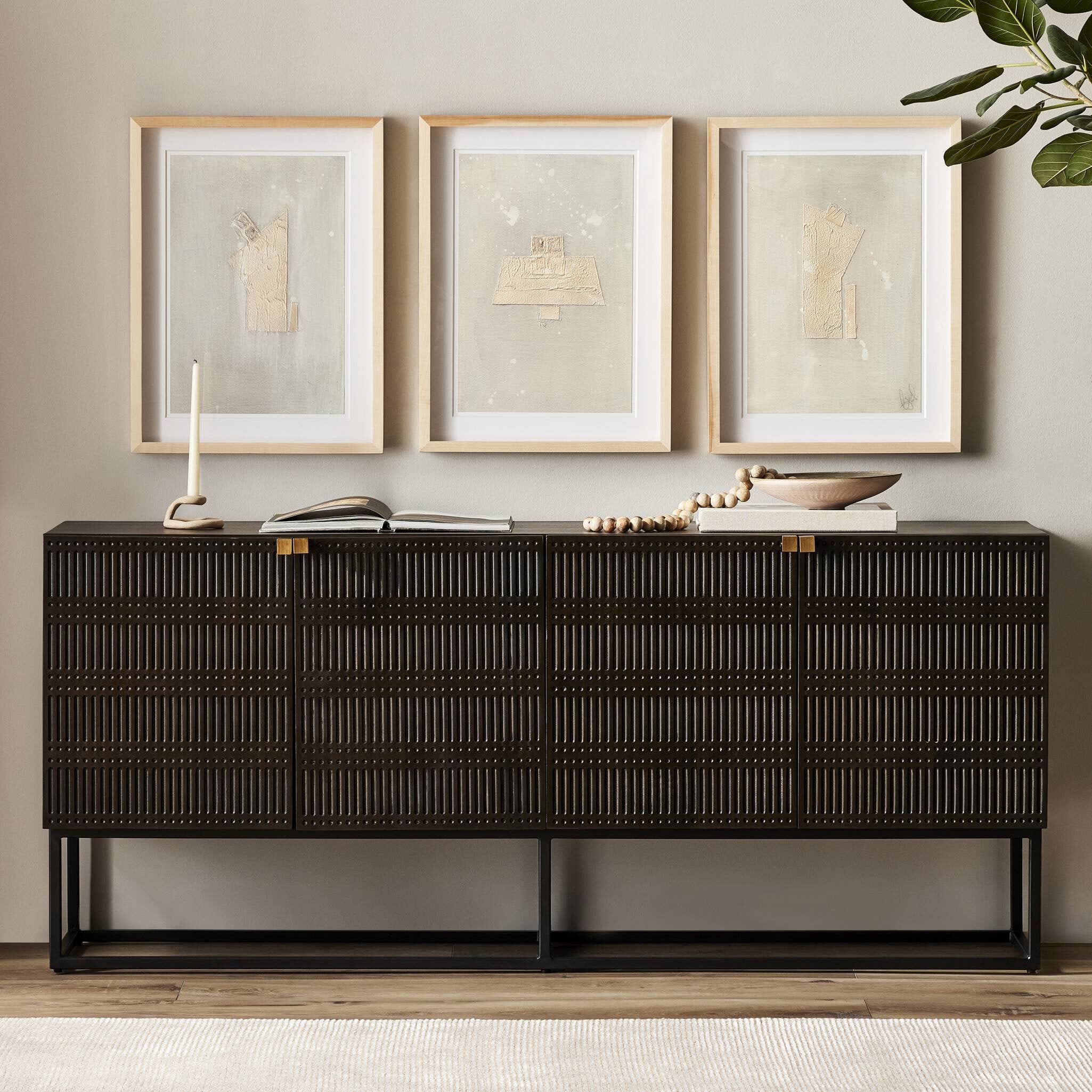 Four Hands Kelby Sideboard — Carved Vintage Brown-Vintage Brown-Gunmetal