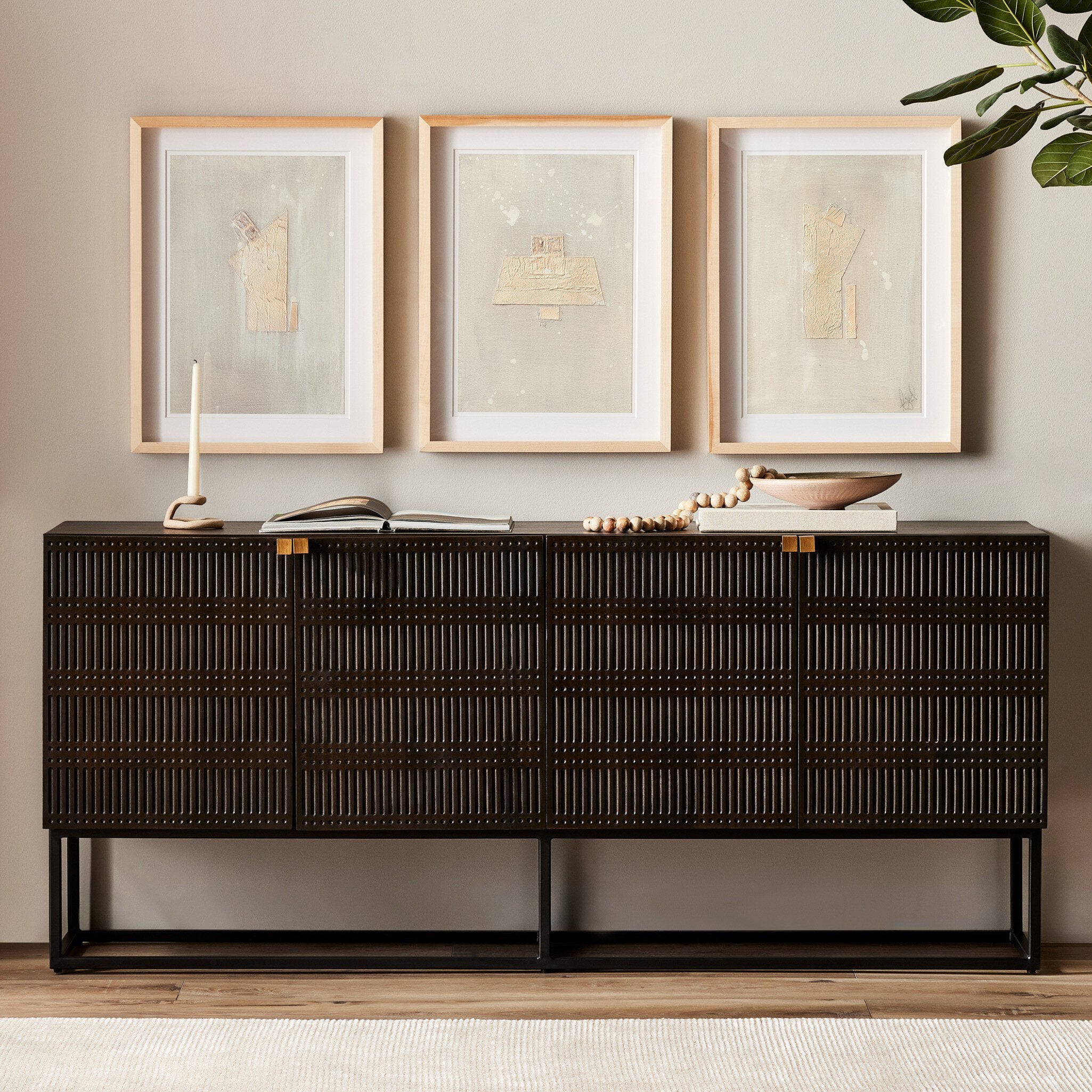Four Hands Kelby Sideboard — Carved Vintage Brown-Vintage Brown-Gunmetal