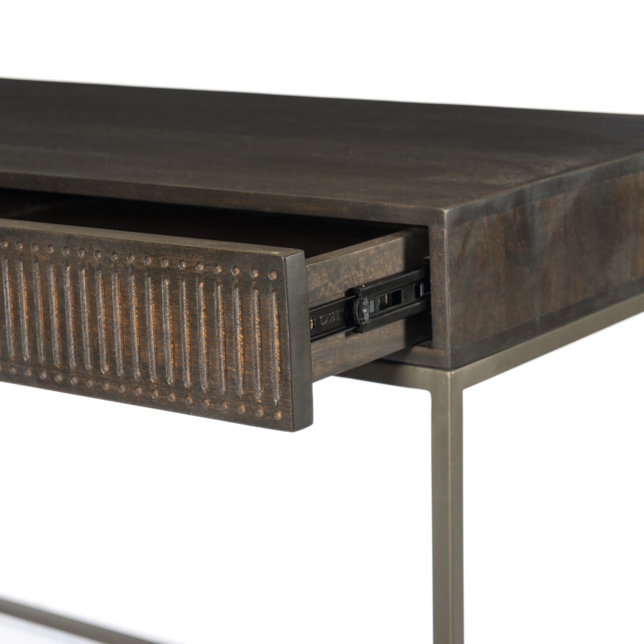 Four Hands Kelby Writing Desk — Carved Vintage Brown-Vintage Brown-Gunmetal