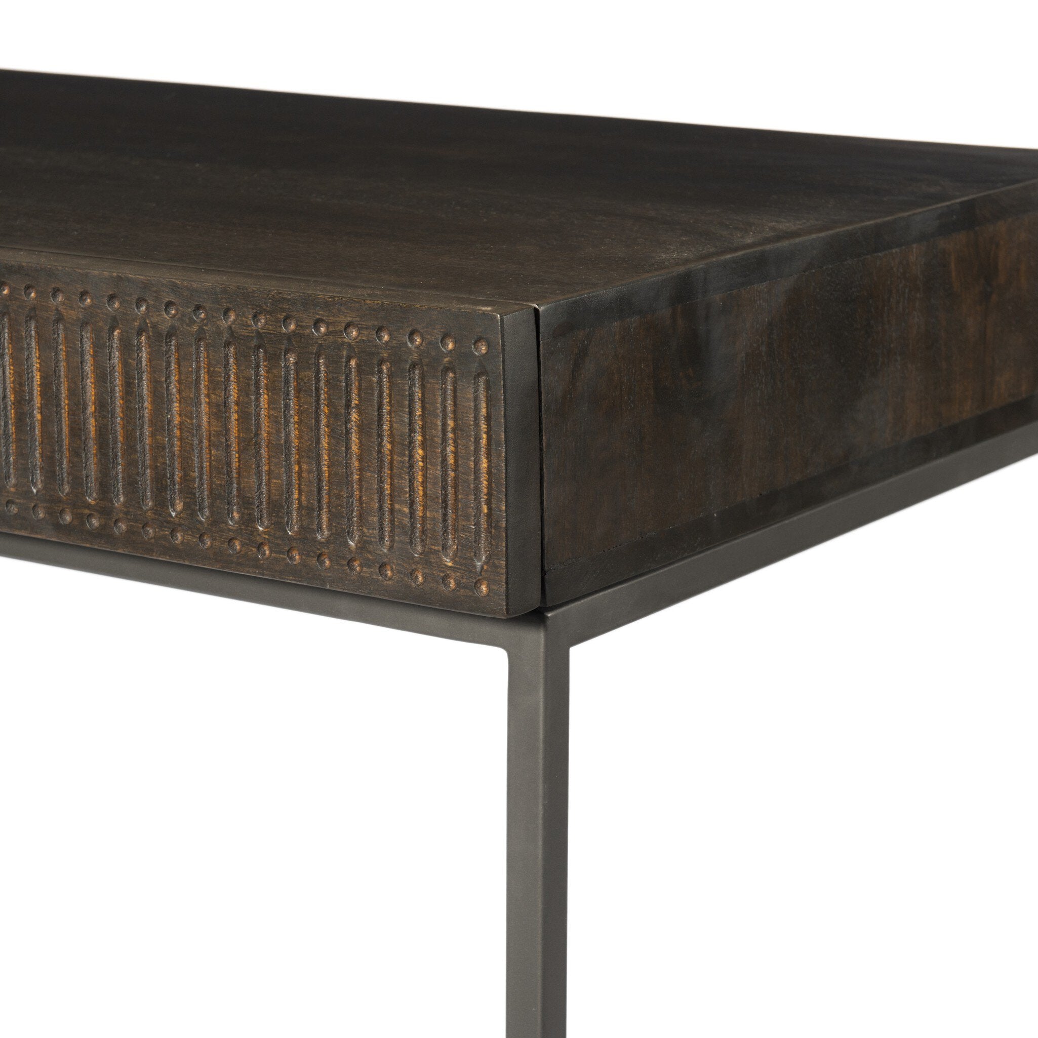 Four Hands Kelby Writing Desk — Carved Vintage Brown-Vintage Brown-Gunmetal