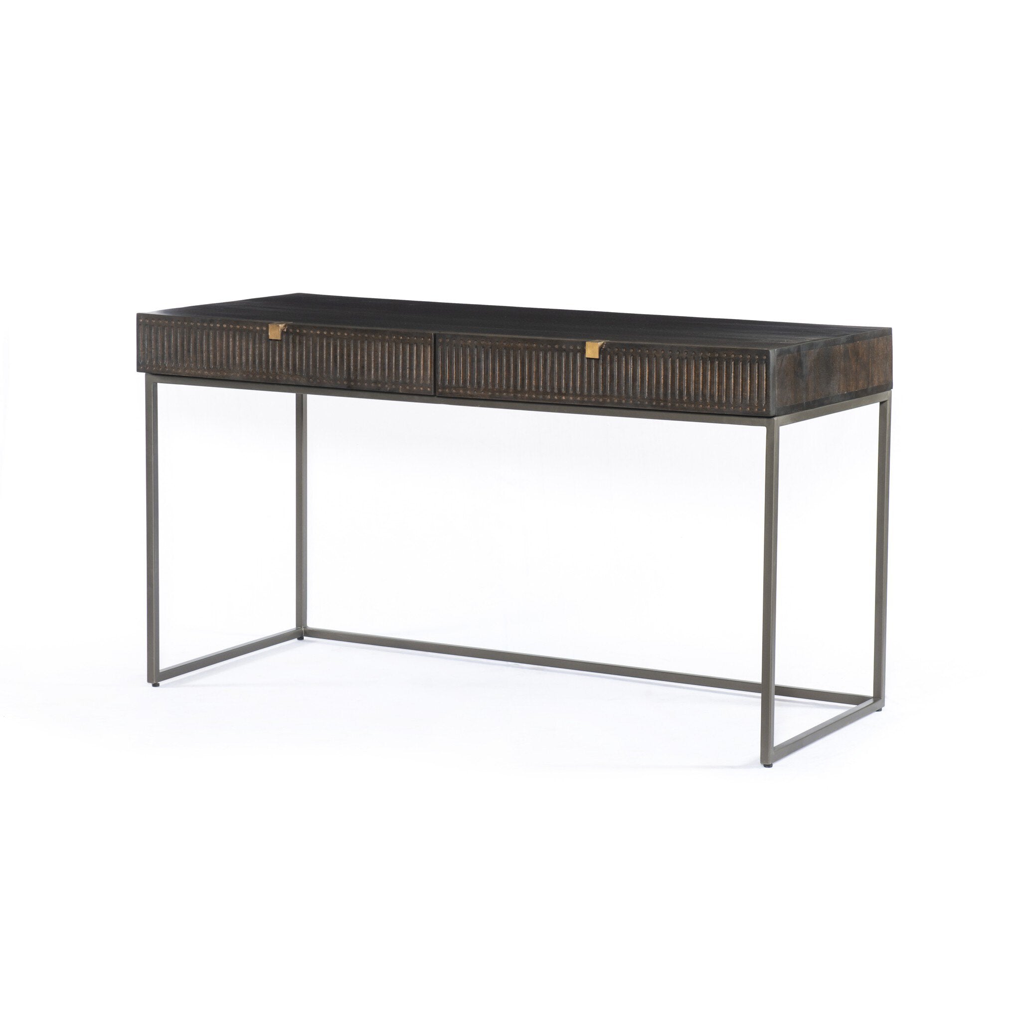 Four Hands Kelby Writing Desk — Carved Vintage Brown-Vintage Brown-Gunmetal