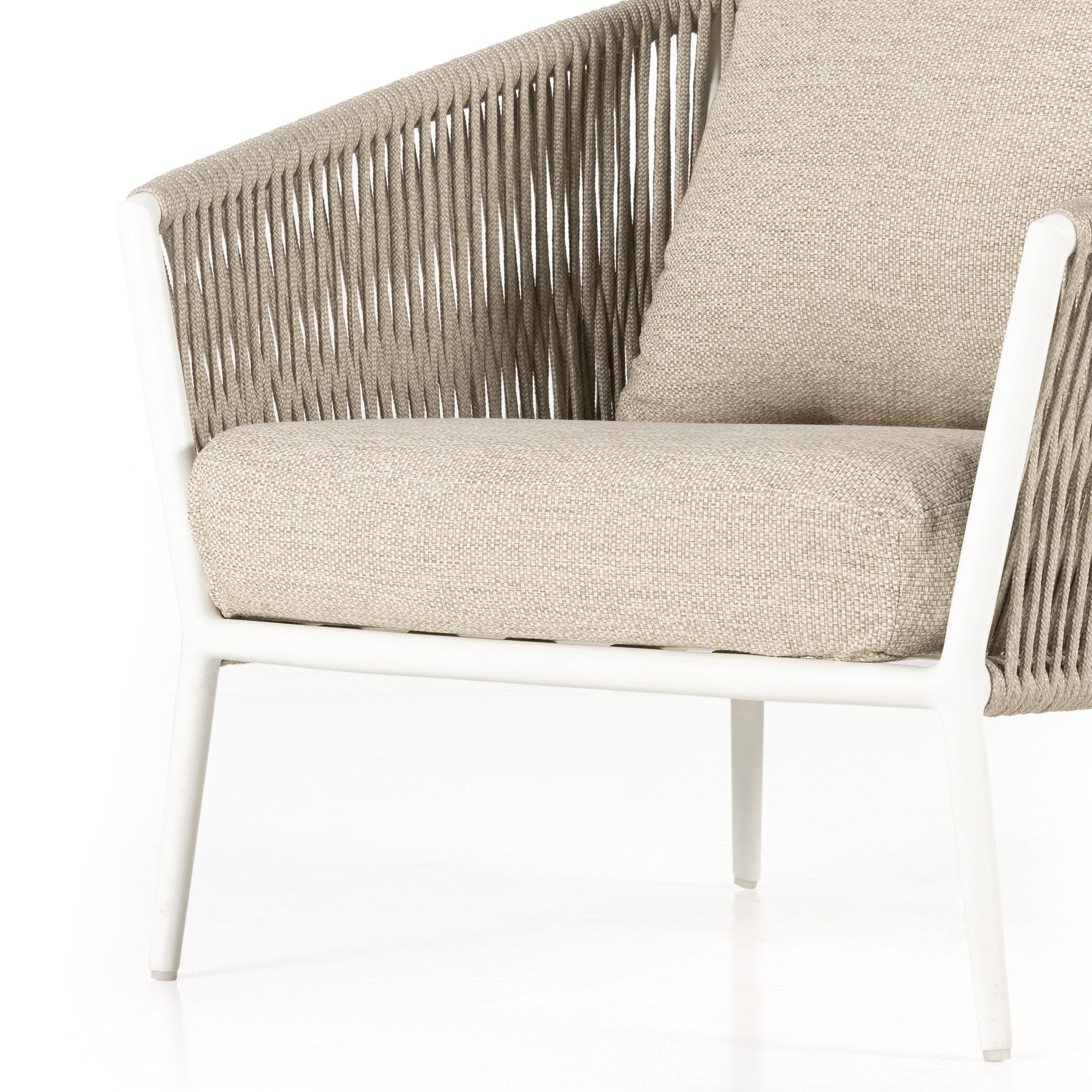 Four Hands Porto Outdoor Chair — Faye Sand-White Aluminum-Ivory Rope