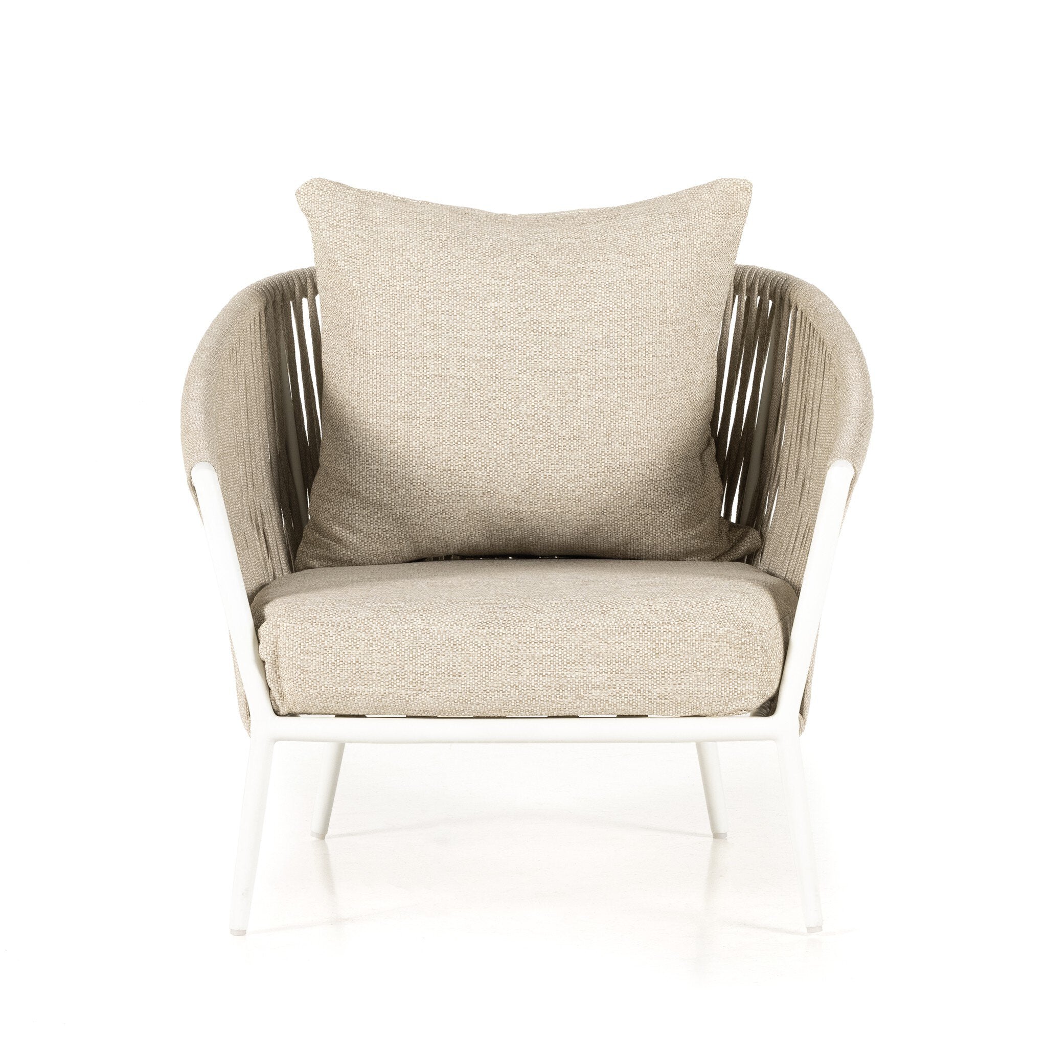 Four Hands Porto Outdoor Chair — Faye Sand-White Aluminum-Ivory Rope