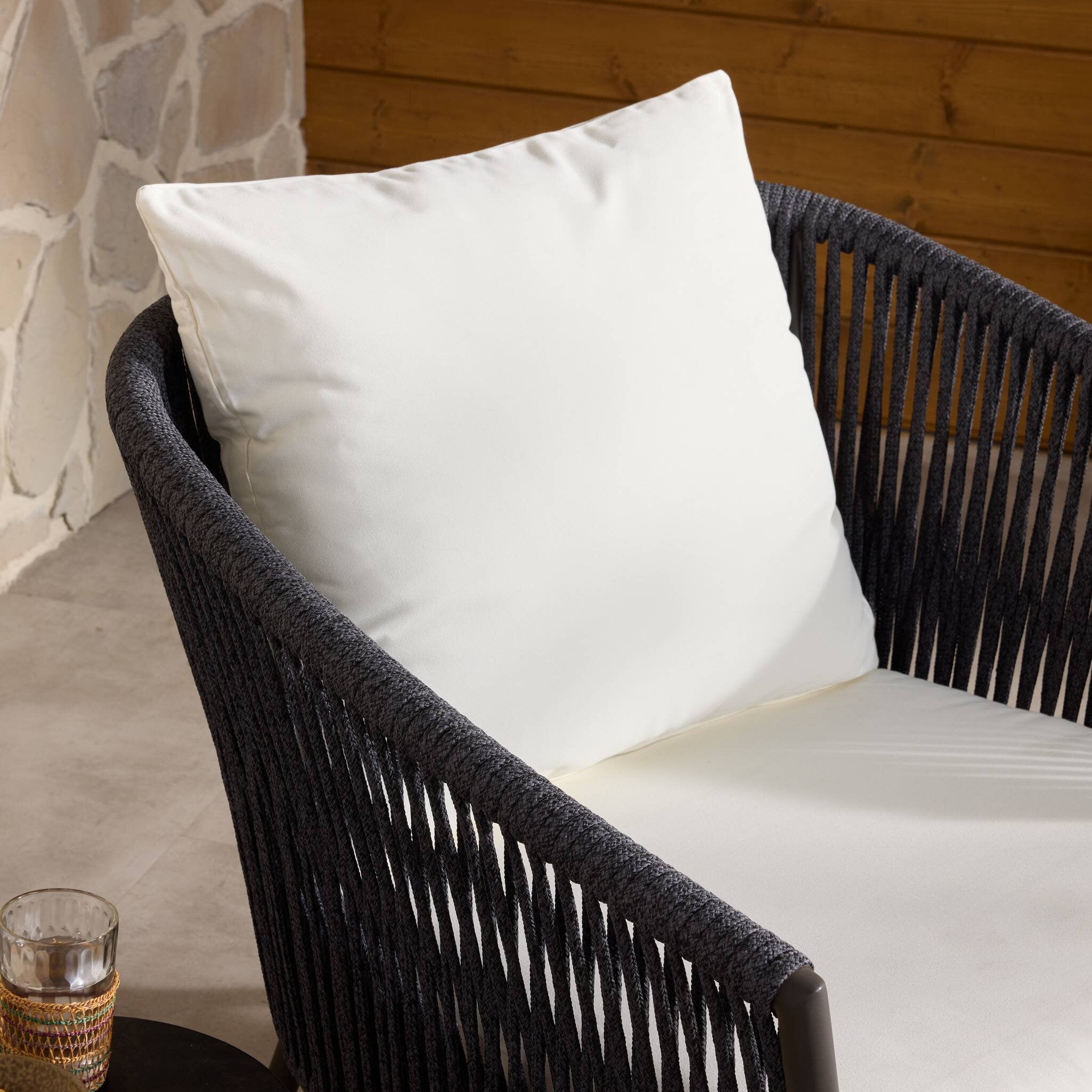 Four Hands Porto Outdoor Chair — Arashi Salt-Bronze-Thick Dark Grey Rope