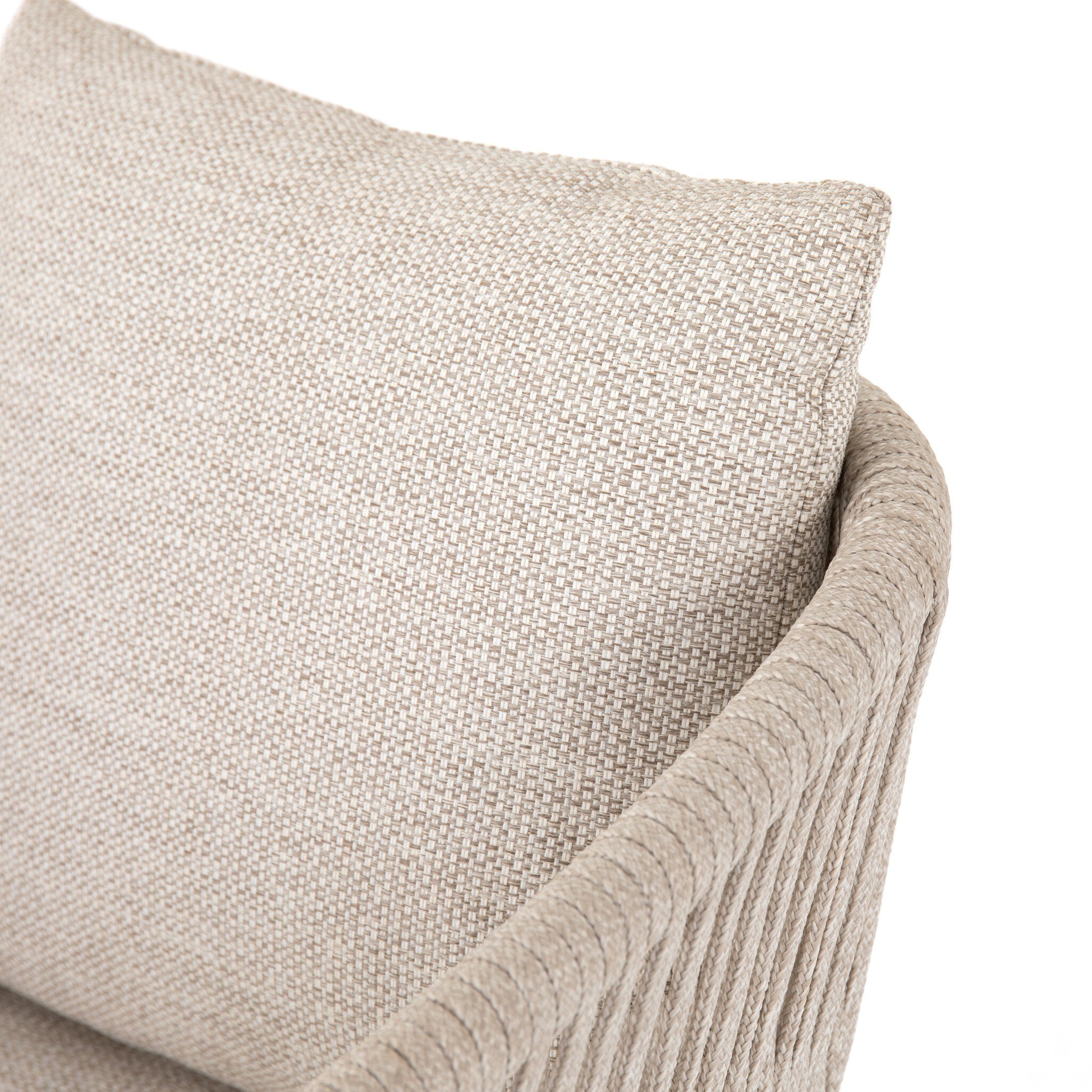 Four Hands Porto Outdoor Dining Chair — White Aluminum-Faye Sand-Ivory Rope