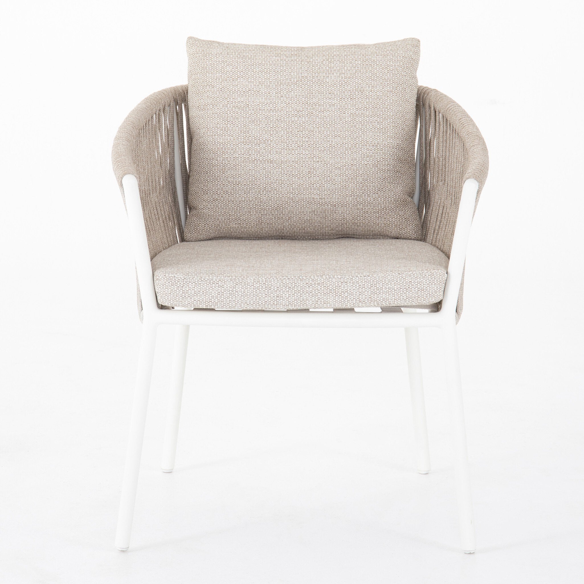 Four Hands Porto Outdoor Dining Chair — White Aluminum-Faye Sand-Ivory Rope