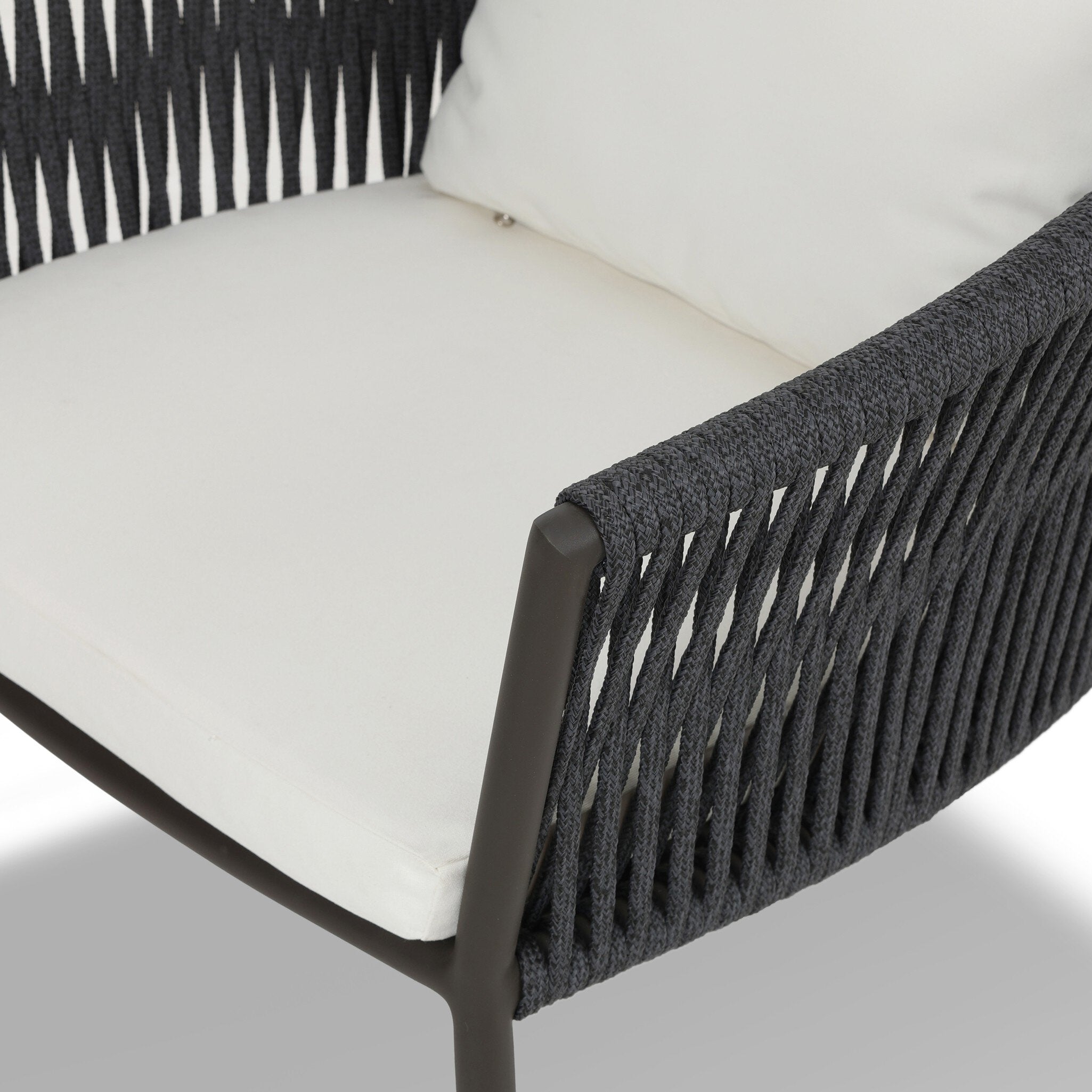 Four Hands Porto Outdoor Dining Chair — Bronze-Arashi Salt-Thick Dark Grey Rope