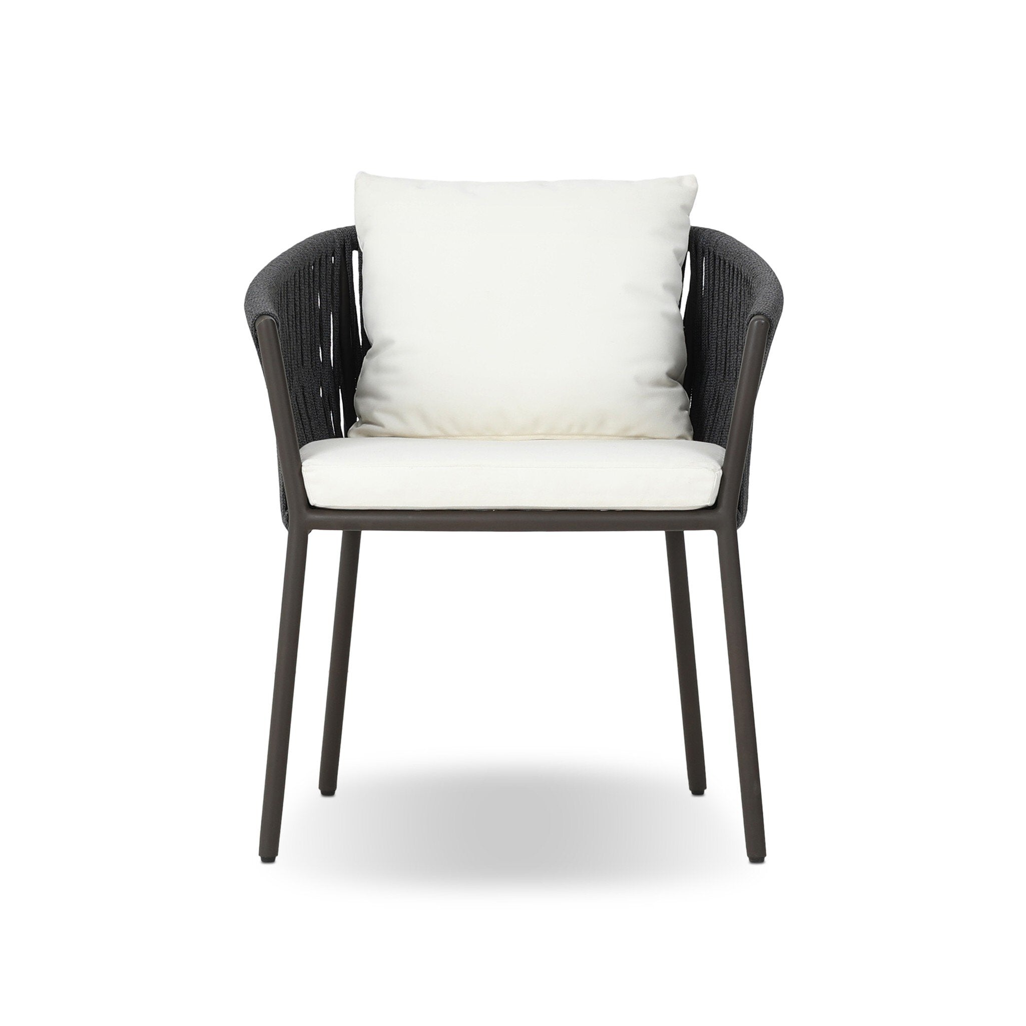 Four Hands Porto Outdoor Dining Chair — Bronze-Arashi Salt-Thick Dark Grey Rope