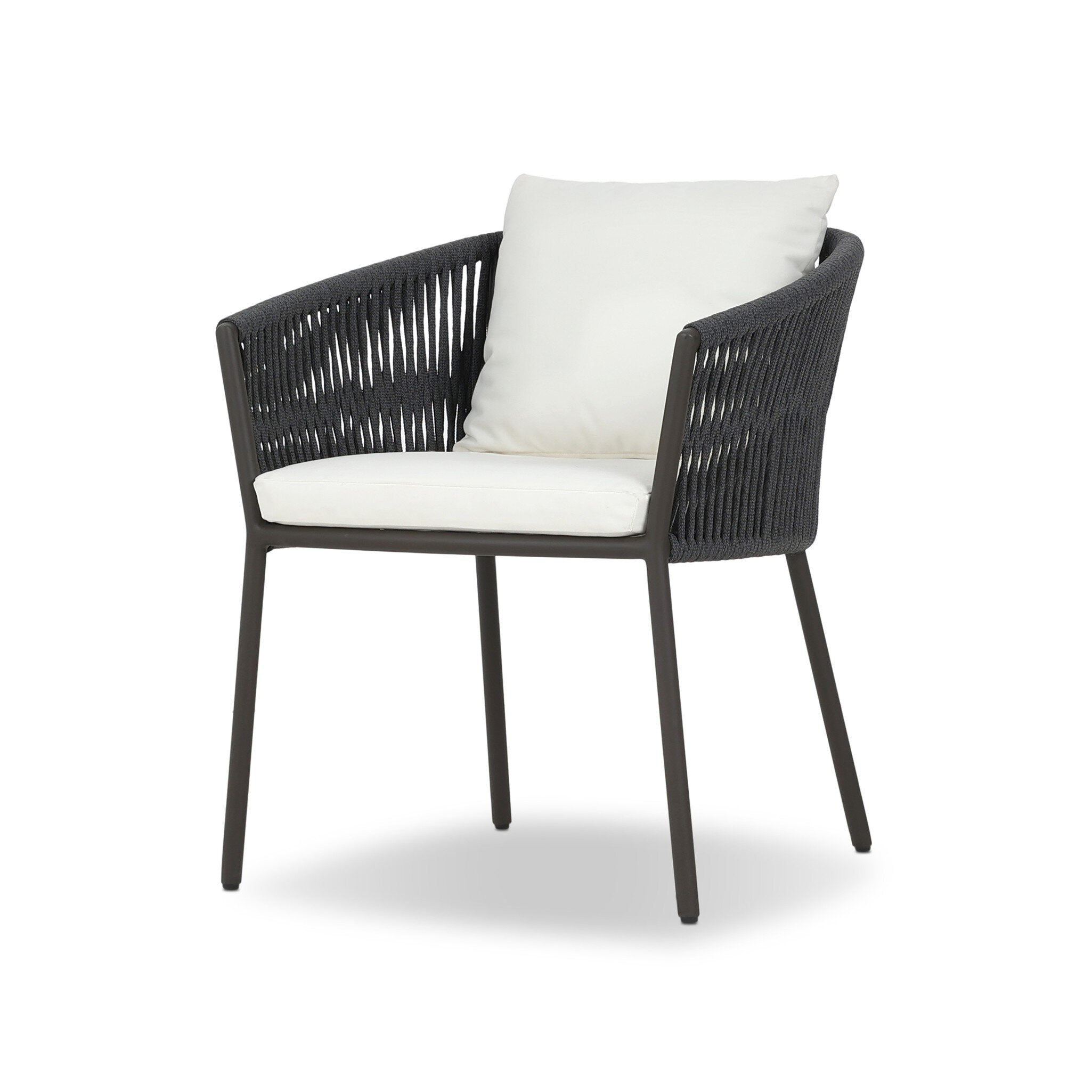 Four Hands Porto Outdoor Dining Chair — Bronze-Arashi Salt-Thick Dark Grey Rope