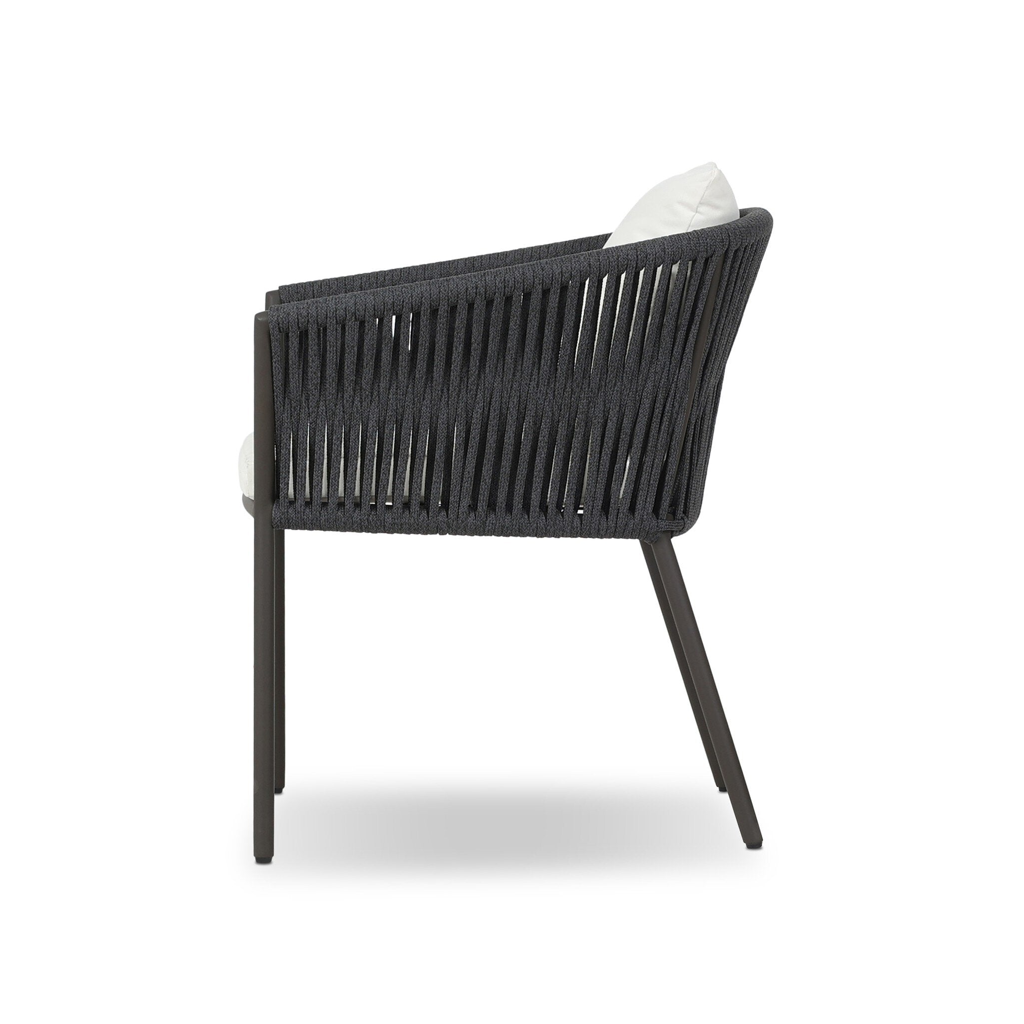 Four Hands Porto Outdoor Dining Chair — Bronze-Arashi Salt-Thick Dark Grey Rope