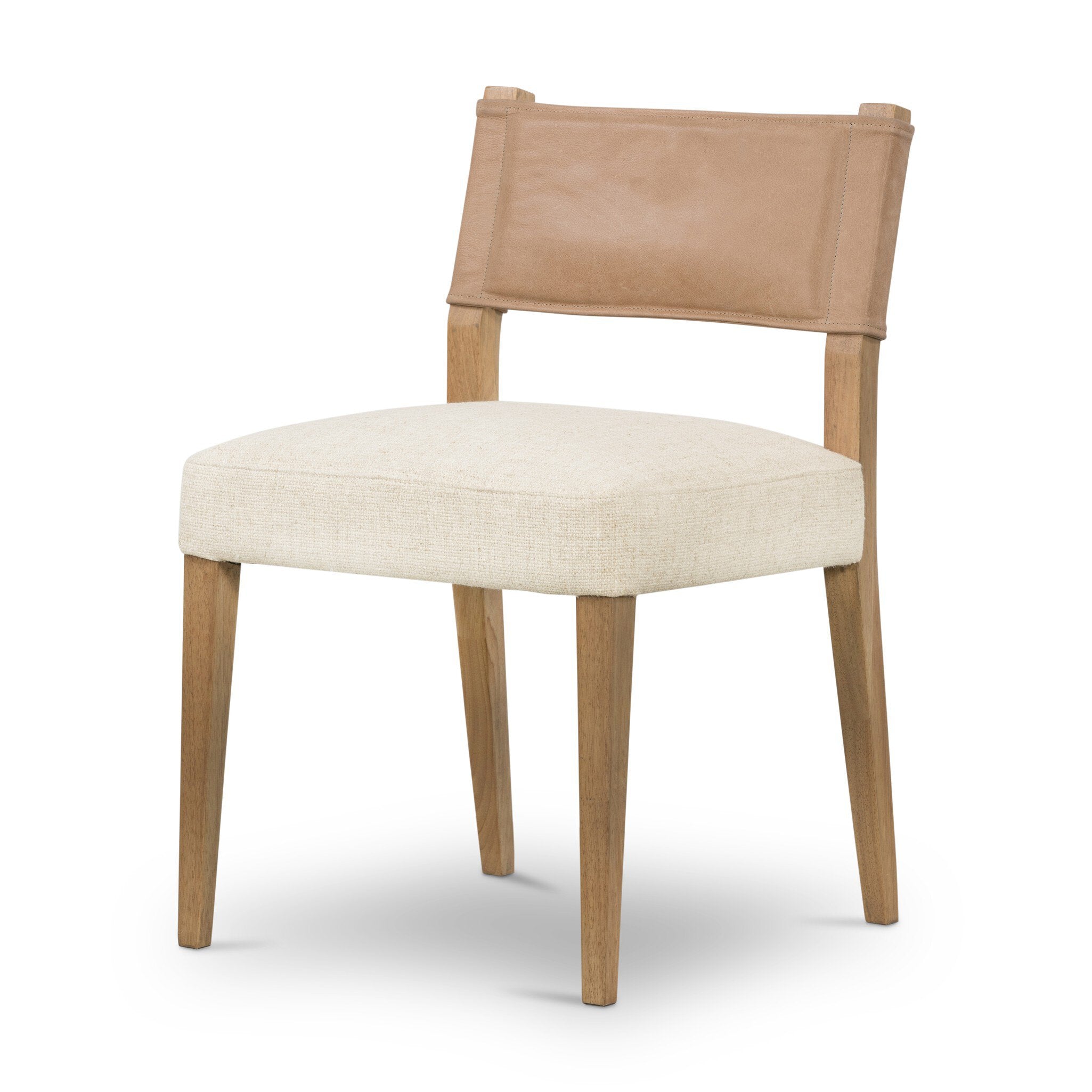 Four Hands Ferris Dining Chair — Winchester Beige-Thames Cream-Burnished Parawood