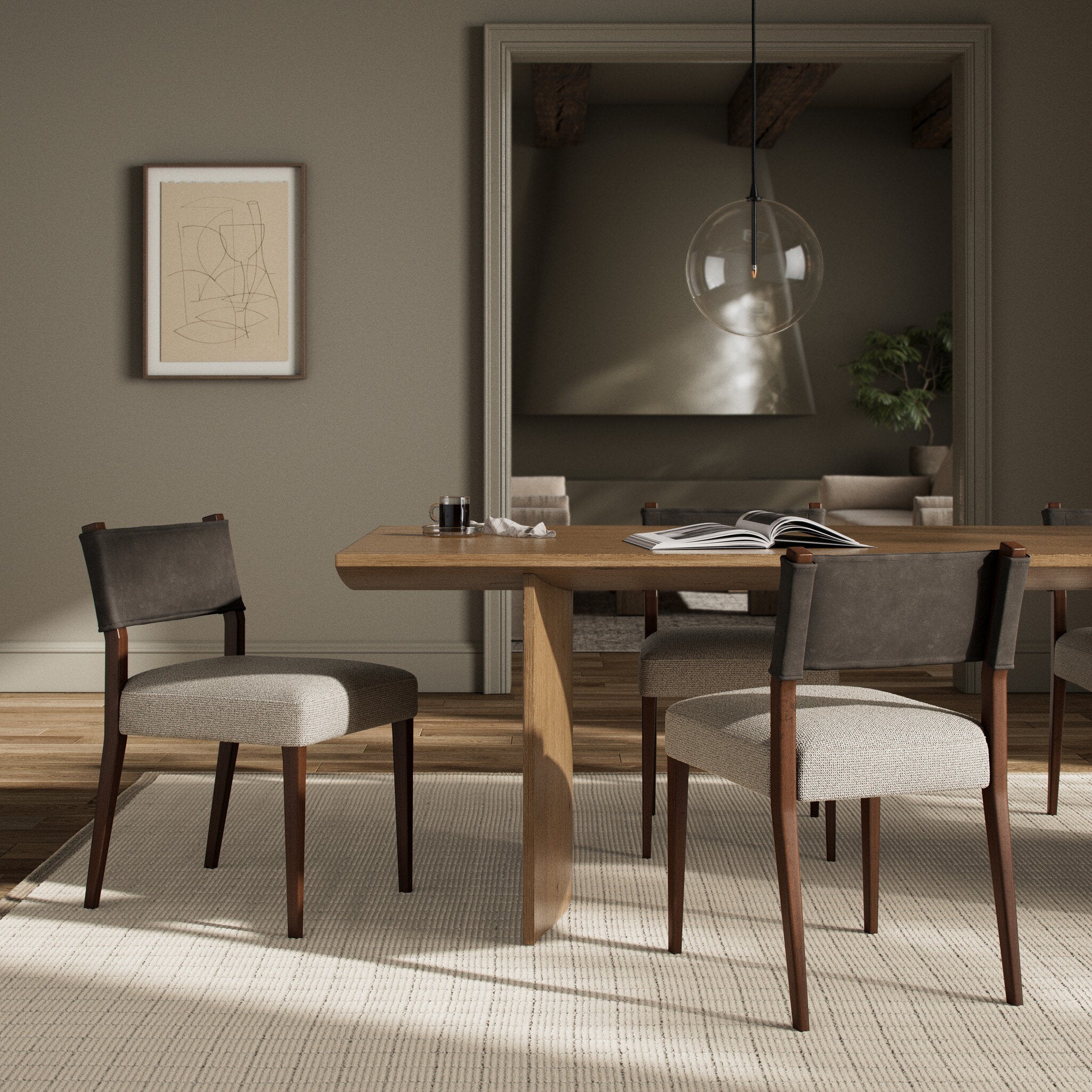 Four Hands Ferris Dining Chair — Nubuck Charcoal-Tulsa Ink-Antique Sable