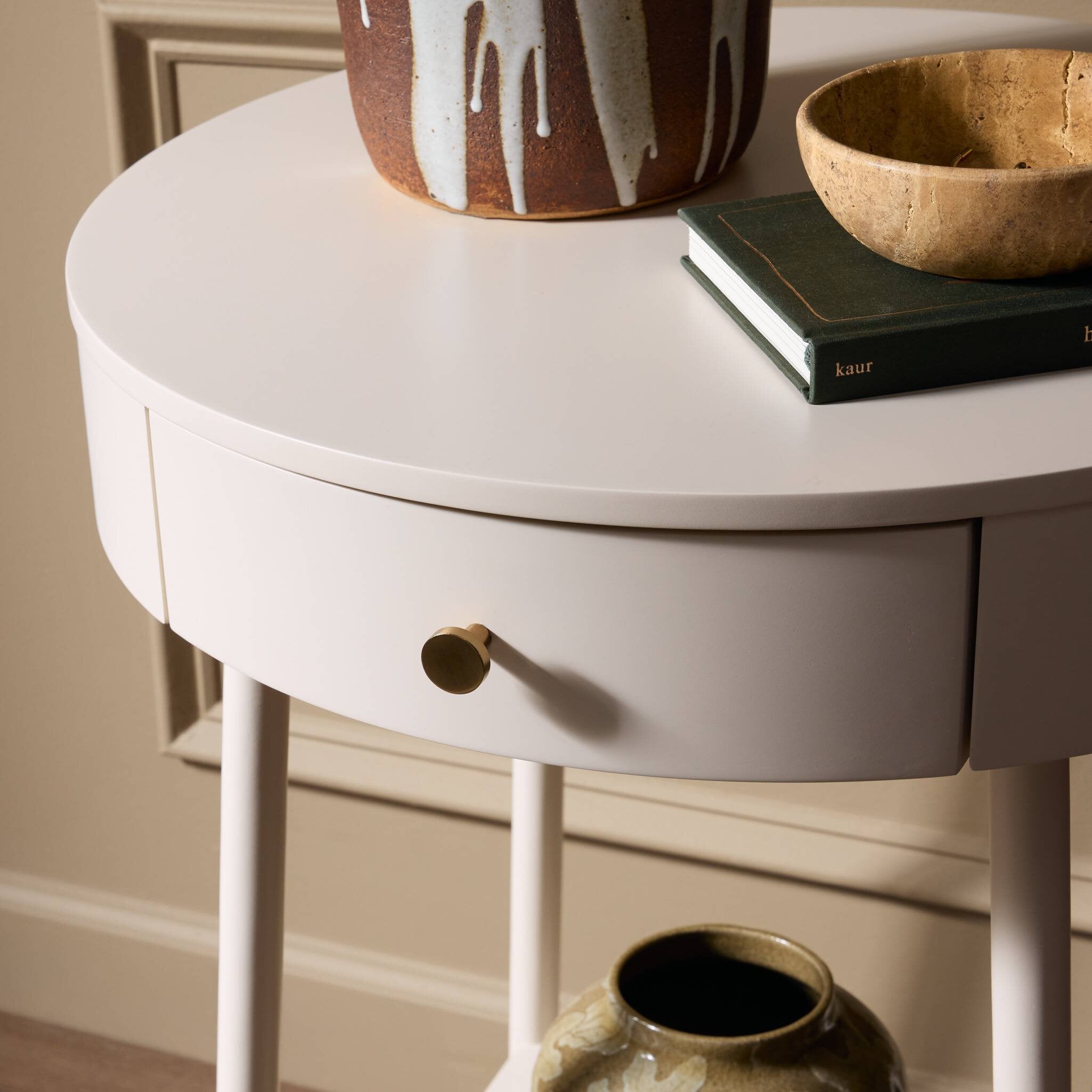 Four Hands Van Nightstand — Matte Alabaster-Golden Brass