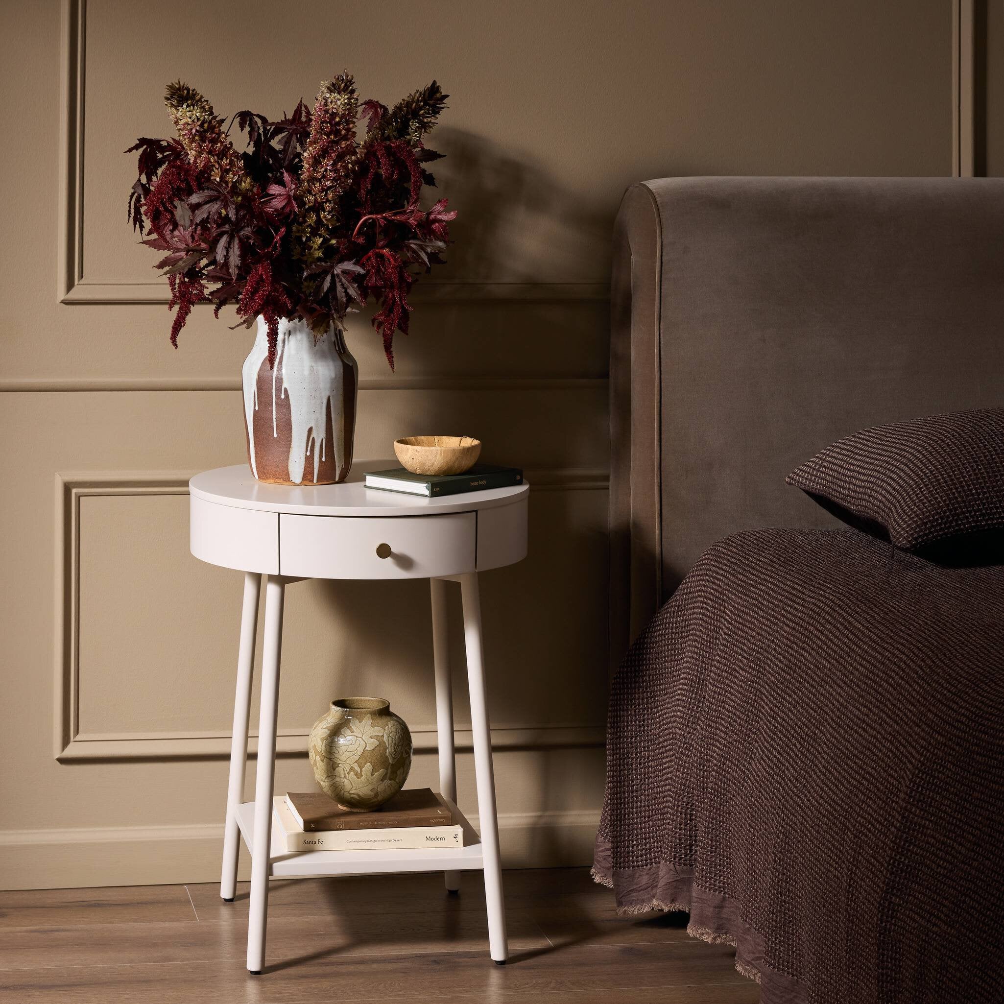 Four Hands Van Nightstand — Matte Alabaster-Golden Brass