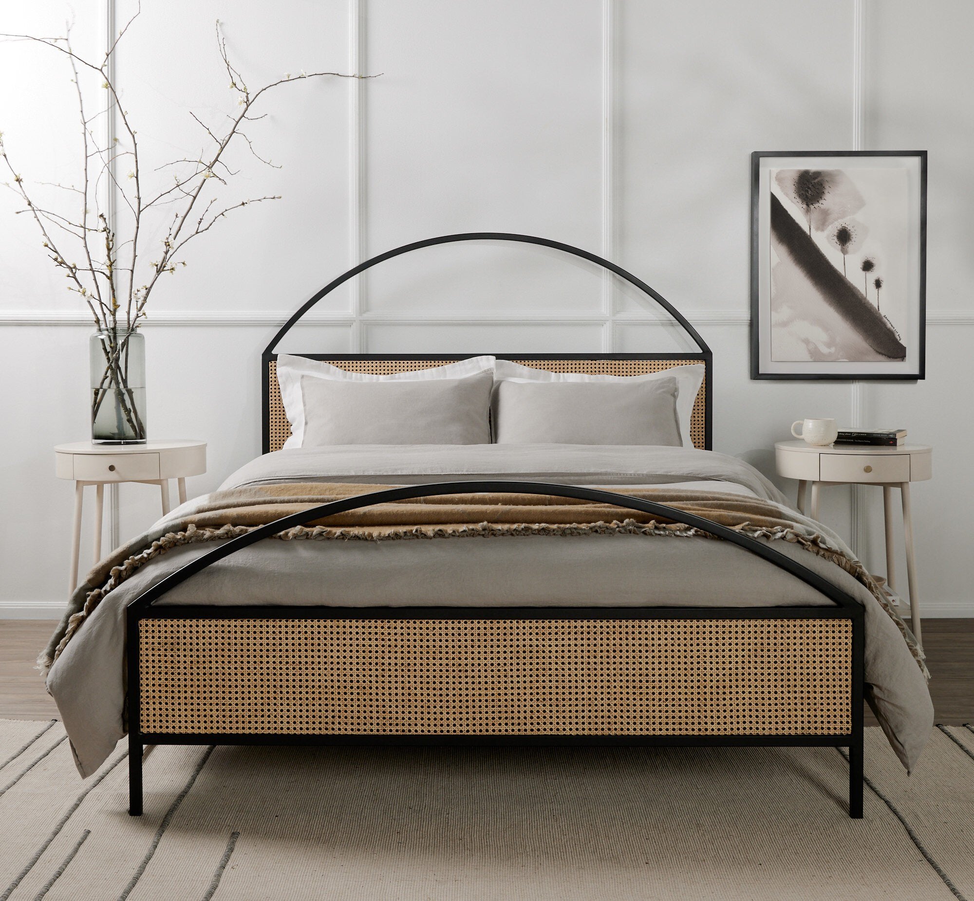 Four Hands Van Nightstand — Matte Alabaster-Golden Brass
