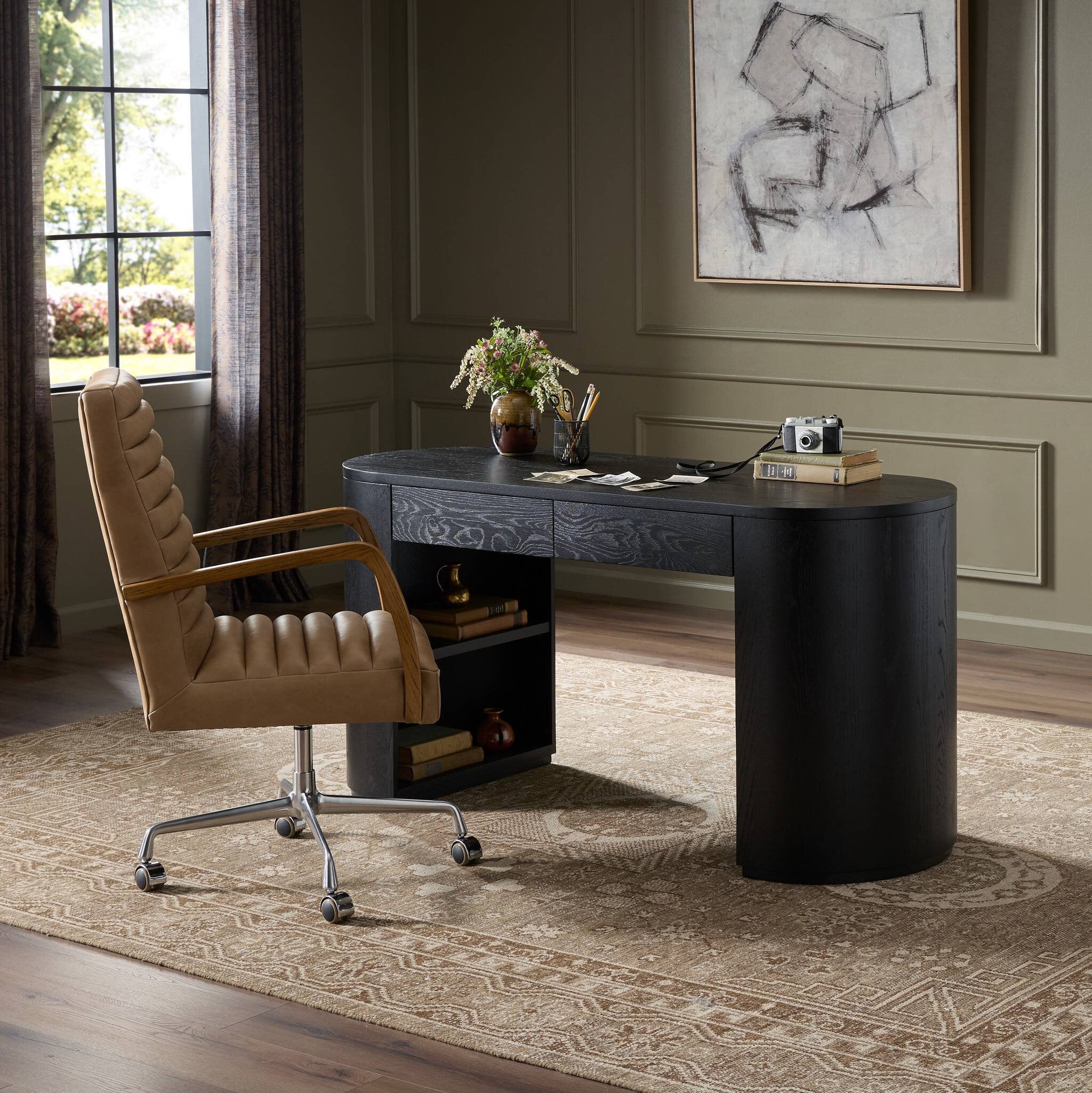 Four Hands Pilar Desk — Brushed Ebony Oak Veneer-Brushed Ebony Oak