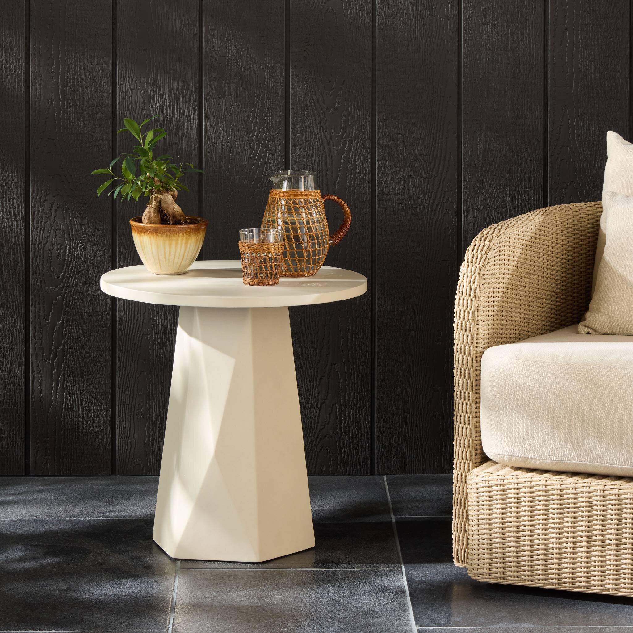 Four Hands Bowman Outdoor End Table — White Concrete
