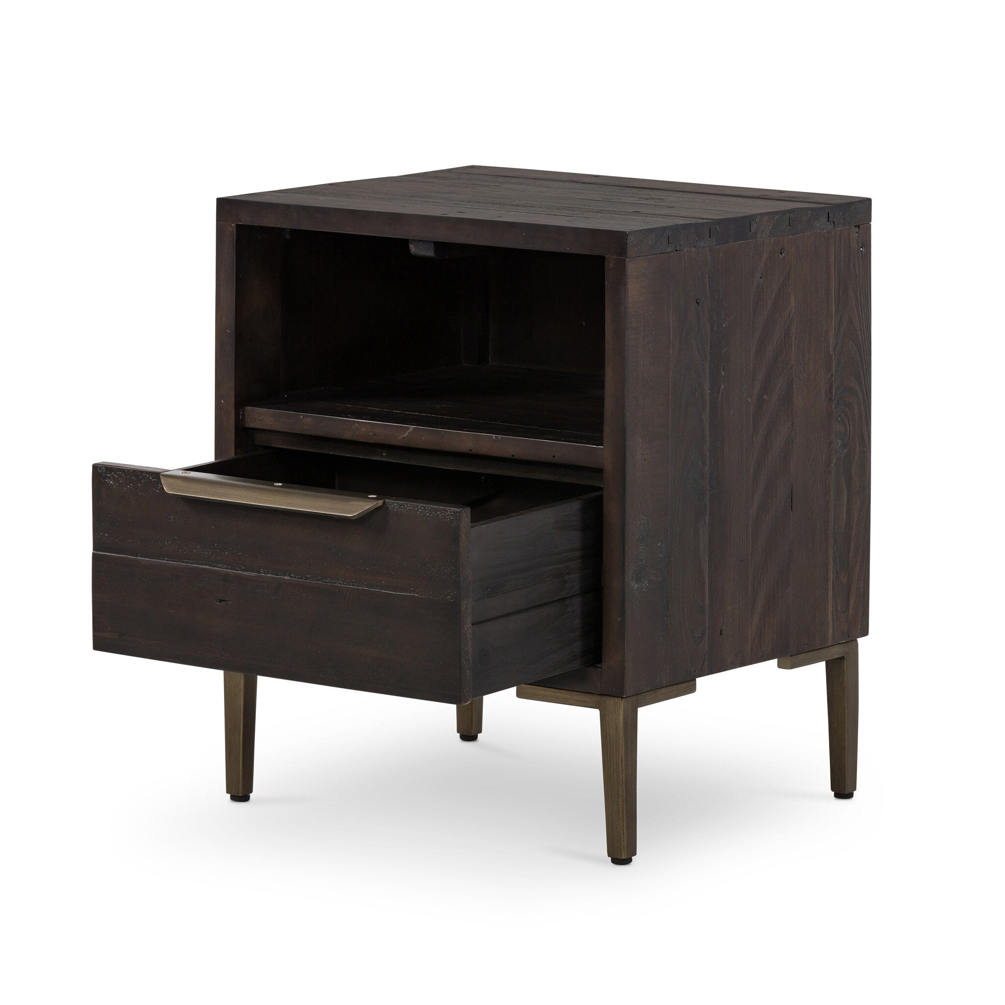 Four Hands Wyeth Nightstand — Dark Carbon-Antique Brass
