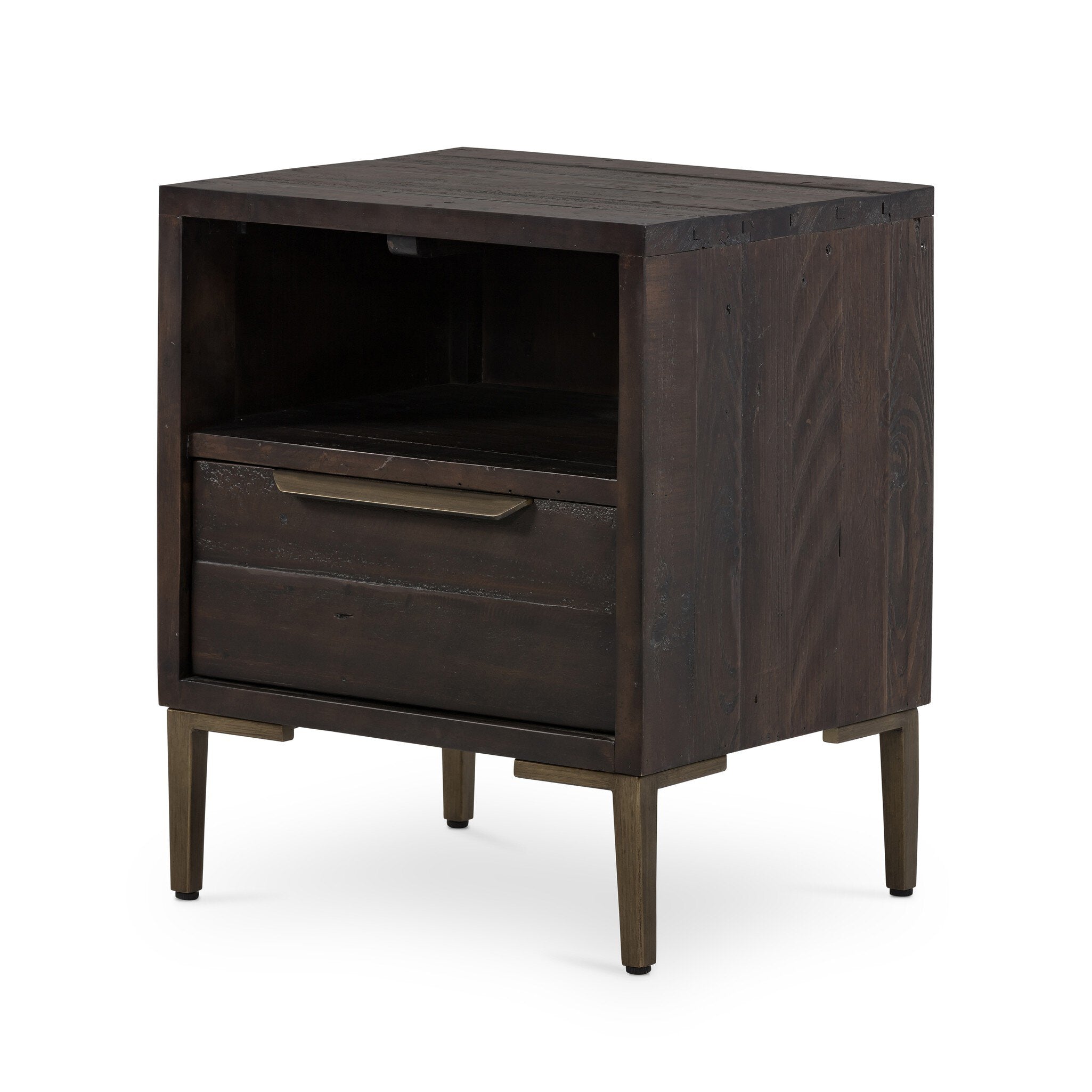 Four Hands Wyeth Nightstand — Dark Carbon-Antique Brass