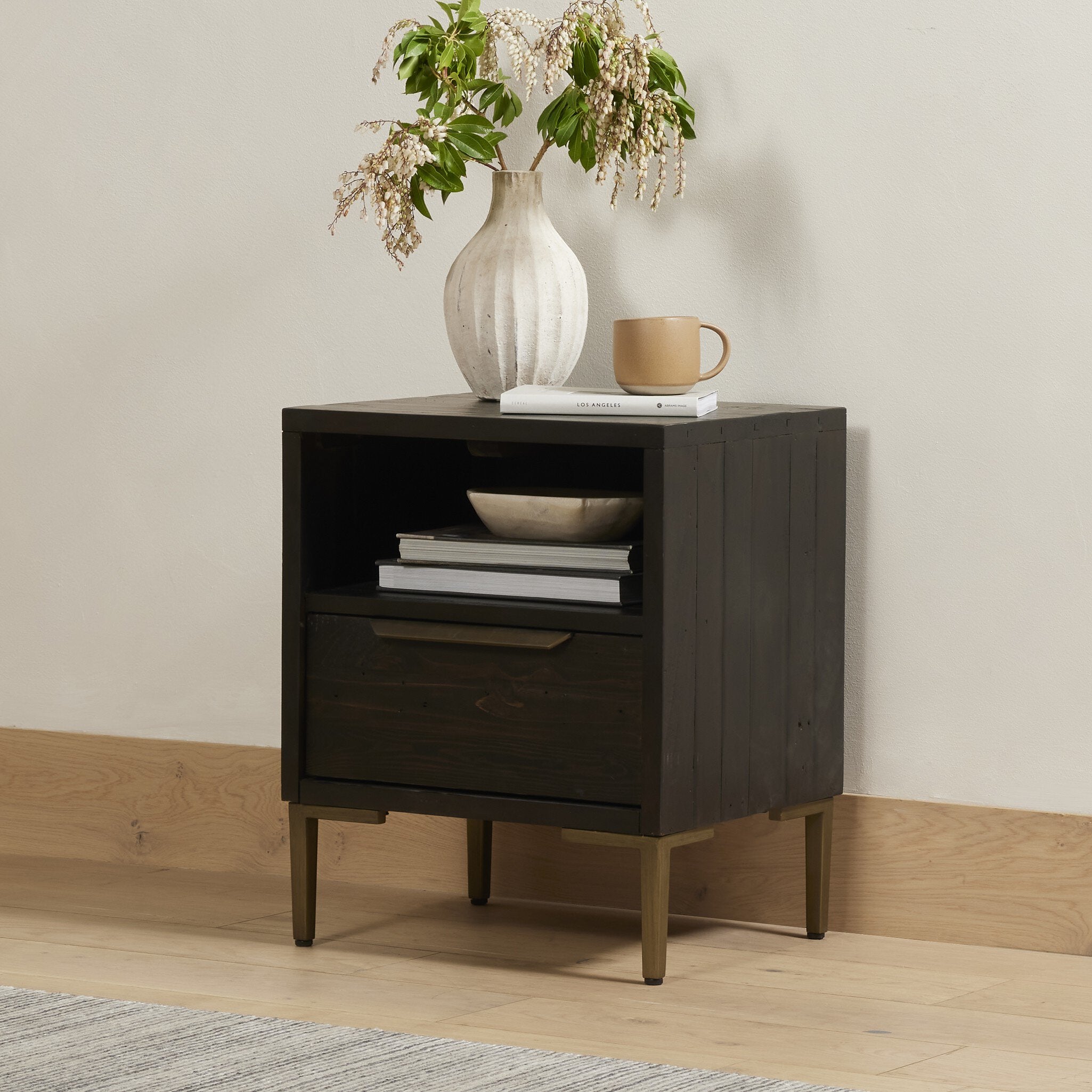 Four Hands Wyeth Nightstand — Dark Carbon-Antique Brass