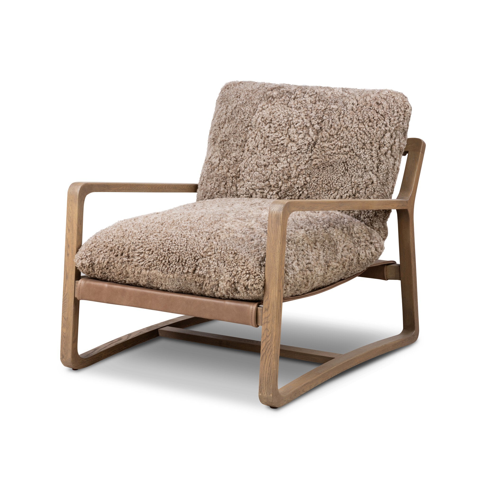 Four Hands Ace Chair — Taupe Shearling-Palermo Cigar-Drifted Oak