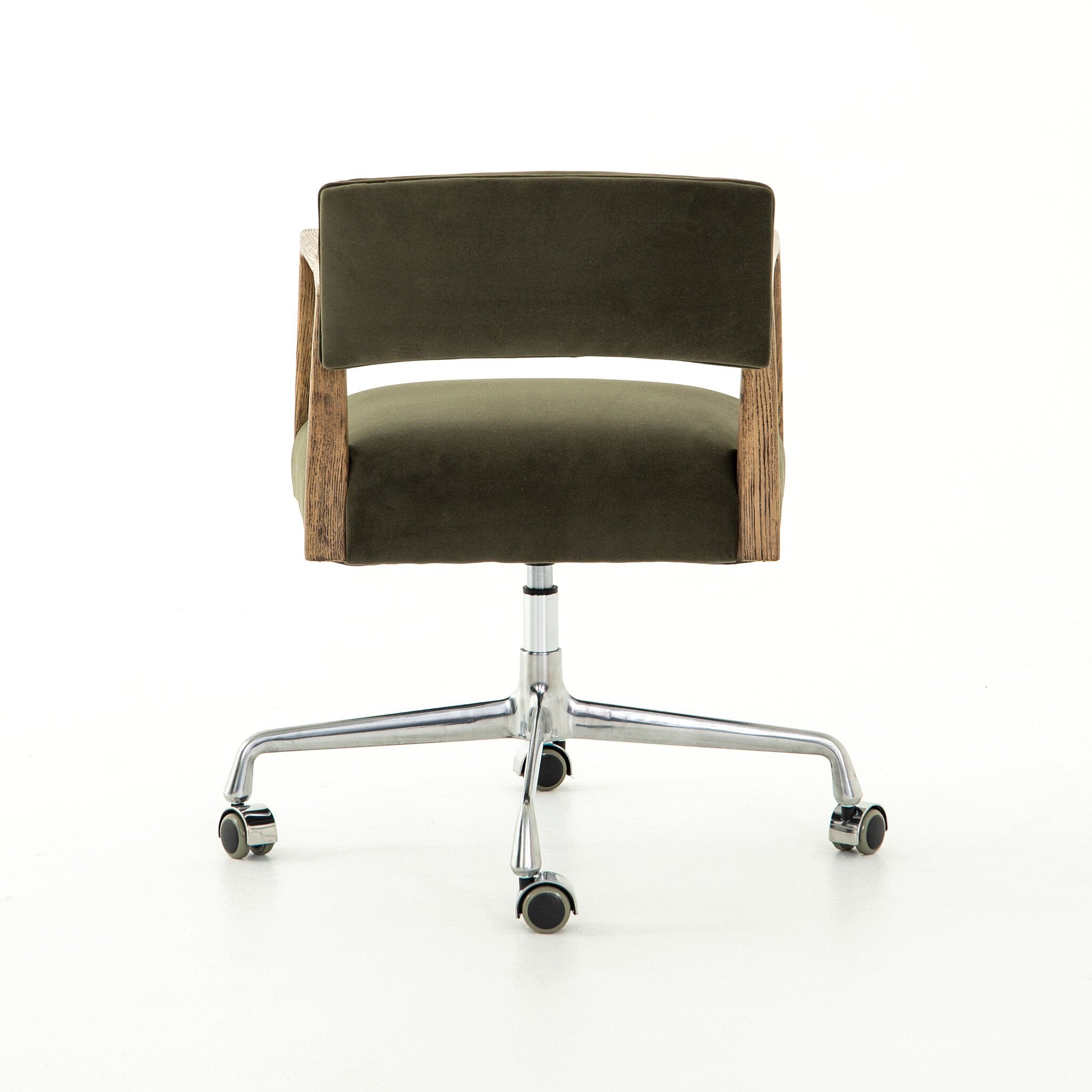 Four Hands Tyler Desk Chair — Modern Velvet Loden-Distressed Oak-Stainless Steel