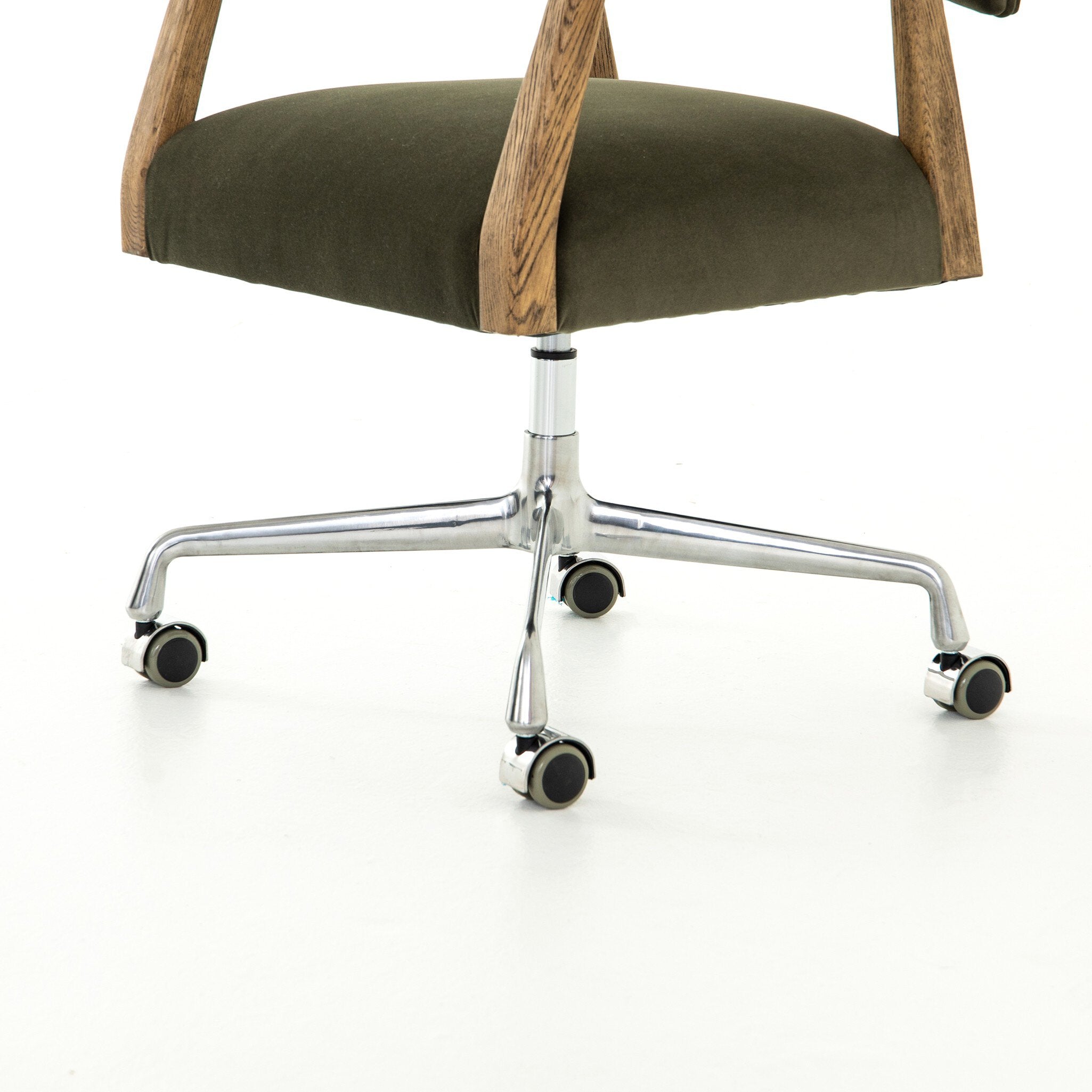Four Hands Tyler Desk Chair — Modern Velvet Loden-Distressed Oak-Stainless Steel