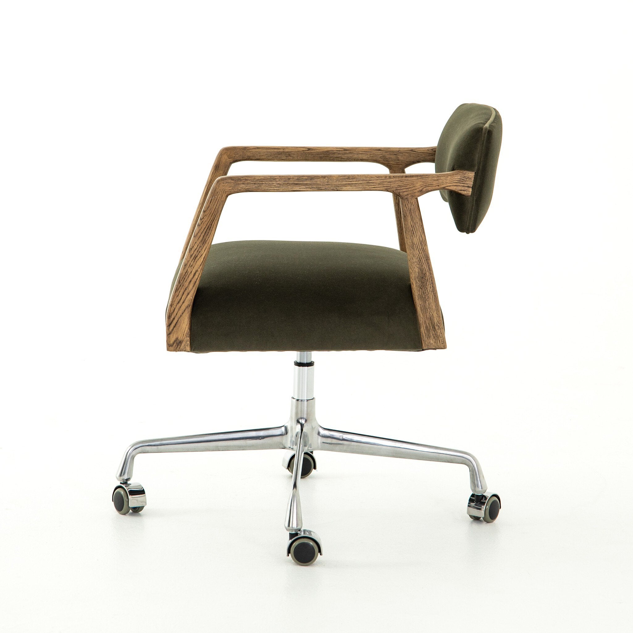 Four Hands Tyler Desk Chair — Modern Velvet Loden-Distressed Oak-Stainless Steel