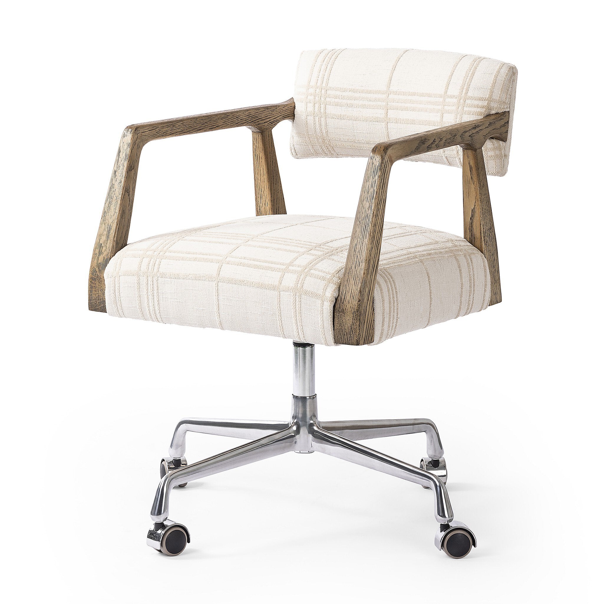 Four Hands Tyler Desk Chair — Sheffield Ivory-Distressed Oak-Stainless Steel