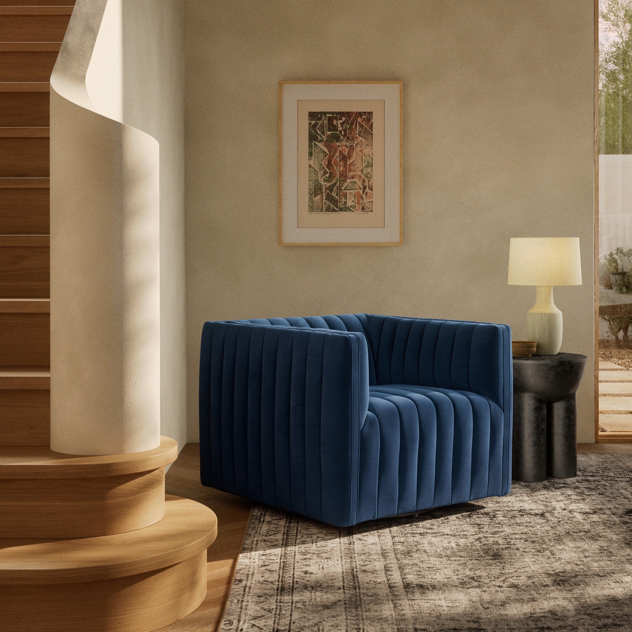 Four Hands Augustine Swivel Chair — Sapphire Navy