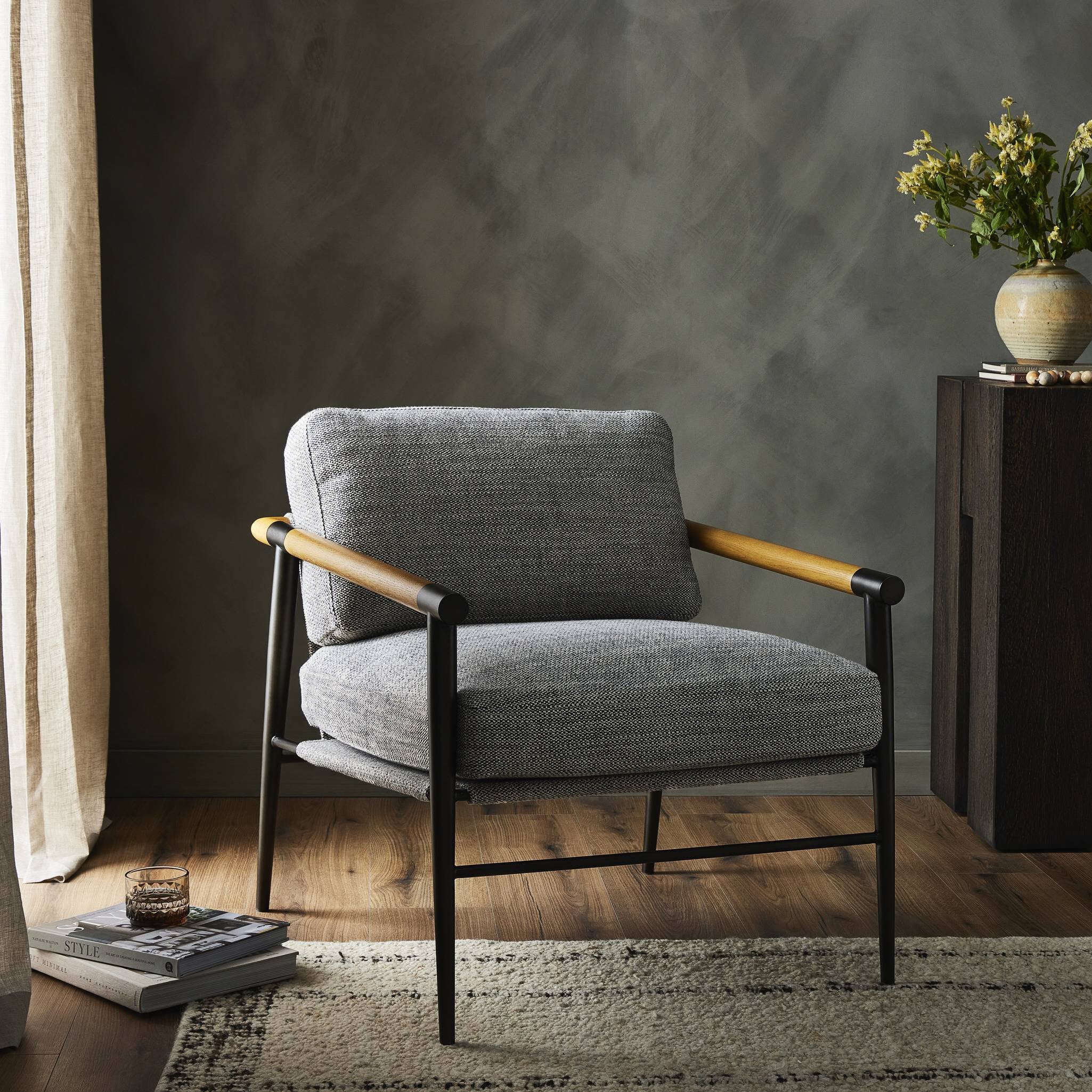Four Hands Rowen Chair — Thames Raven-Carbon Black-Toasted Oak