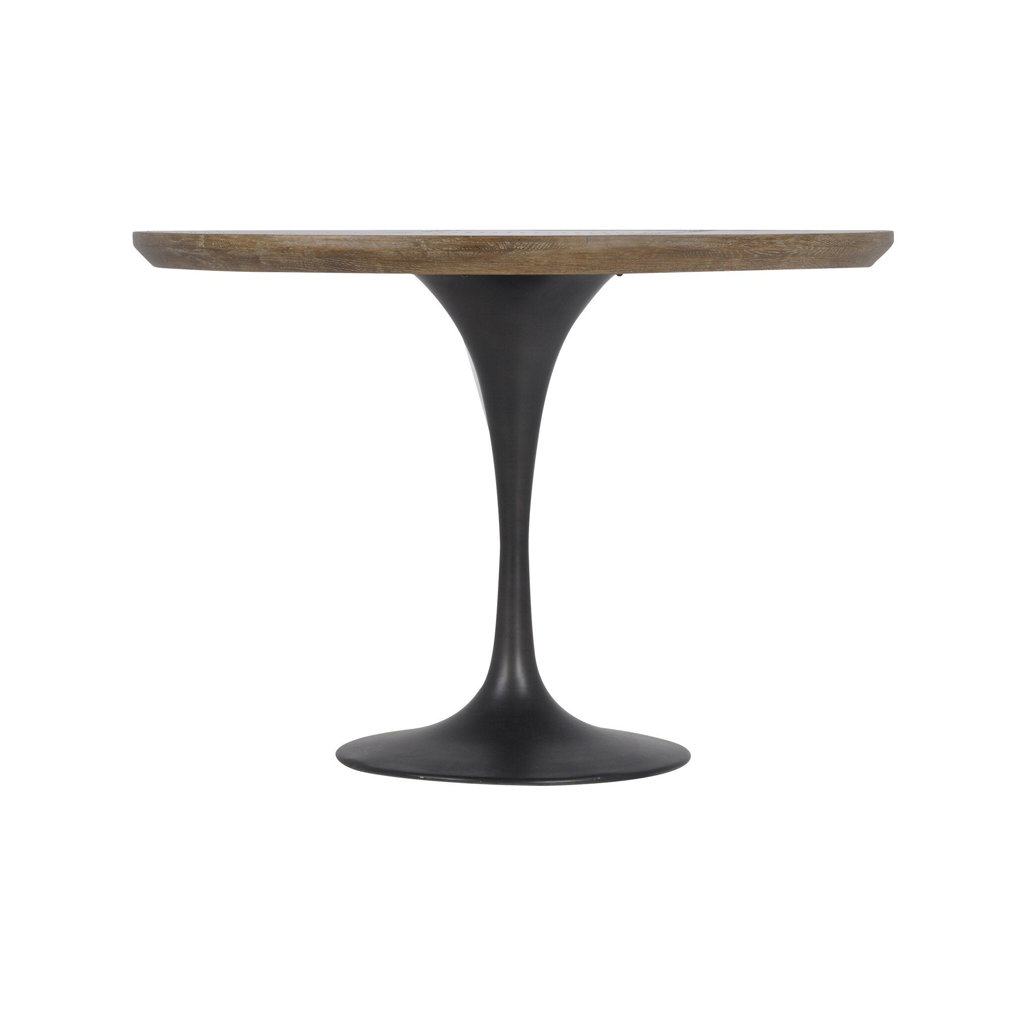 Four Hands Powell Dining Table — Bright Brass Clad-Light Burnt Oak-Dark Rustic Black