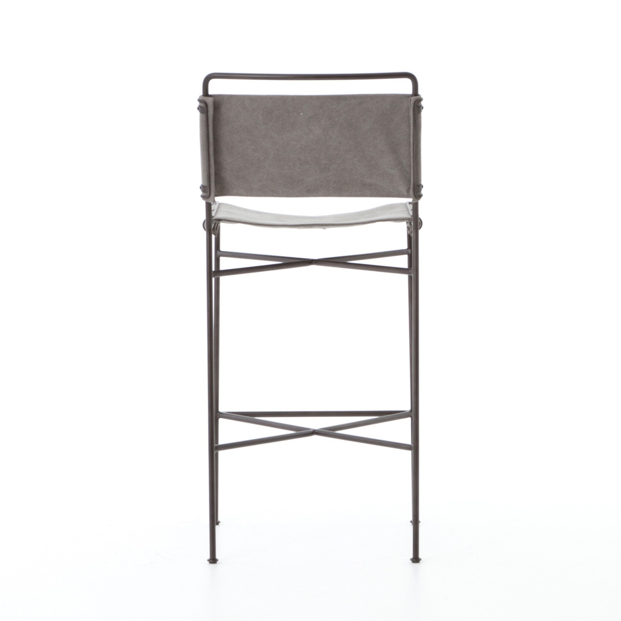 Four Hands Wharton Bar + Counter Stool — Stonewash Grey-Waxed Black-Bar