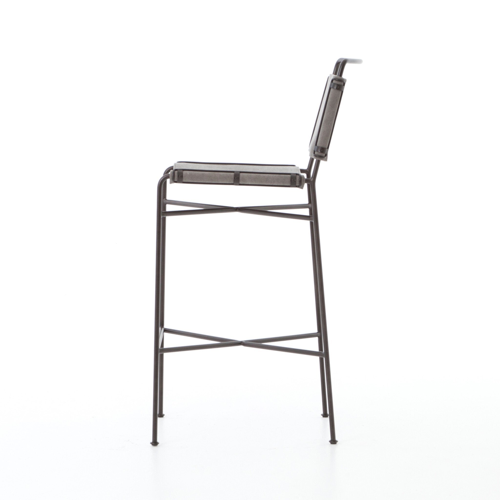 Four Hands Wharton Bar + Counter Stool — Stonewash Grey-Waxed Black-Bar
