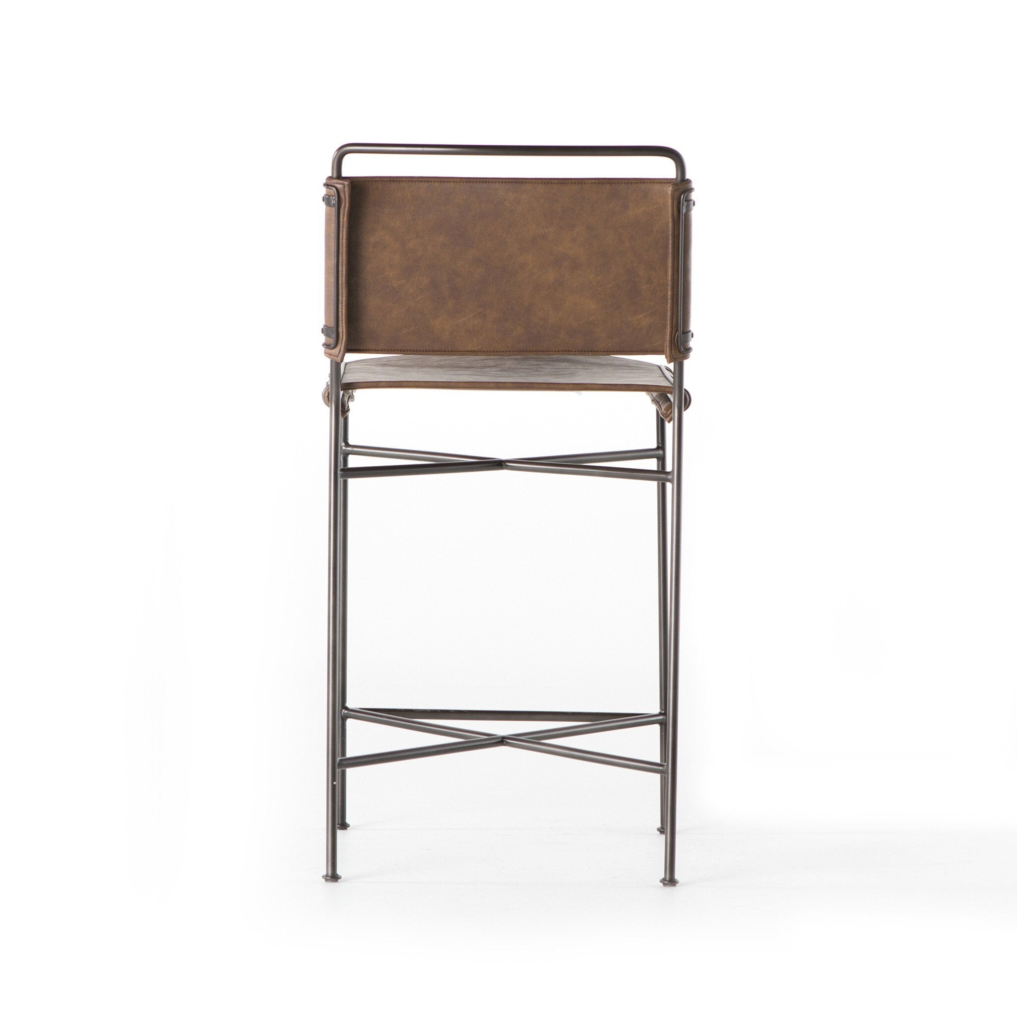 Four Hands Wharton Bar + Counter Stool — Distressed Brown-Waxed Black-Counter