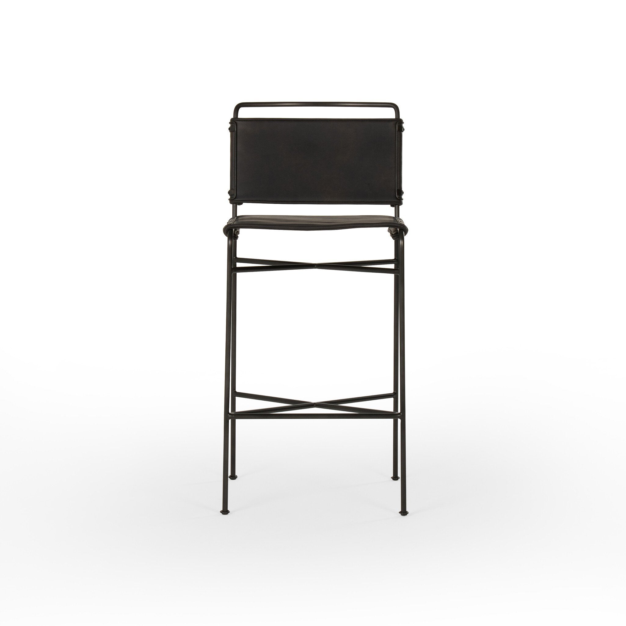 Four Hands Wharton Bar + Counter Stool — Distressed Black-Waxed Black-Bar