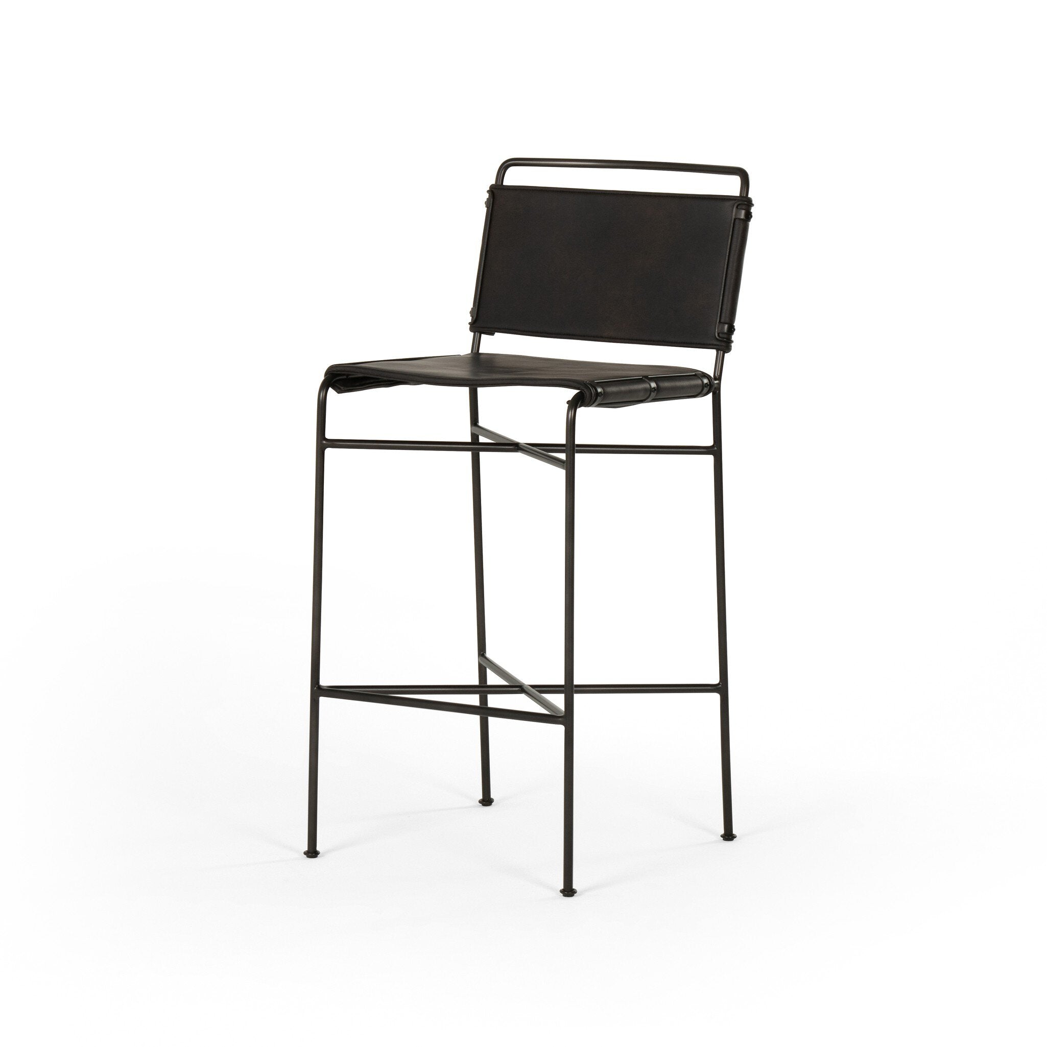 Four Hands Wharton Bar + Counter Stool — Distressed Black-Waxed Black-Bar