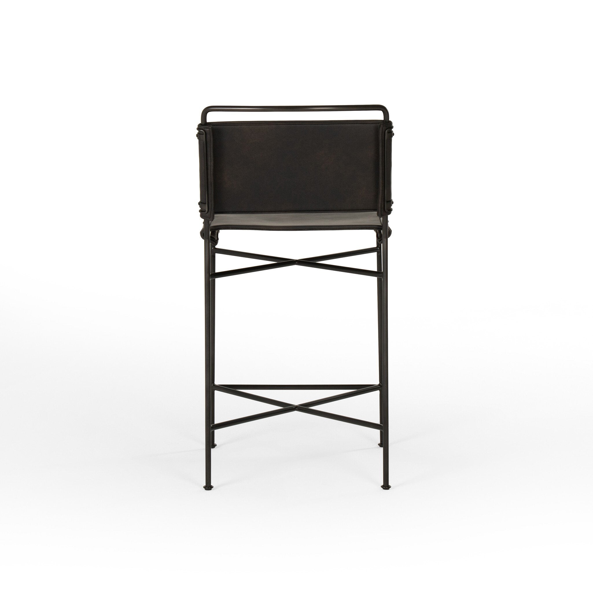 Four Hands Wharton Bar + Counter Stool — Distressed Black-Waxed Black-Counter