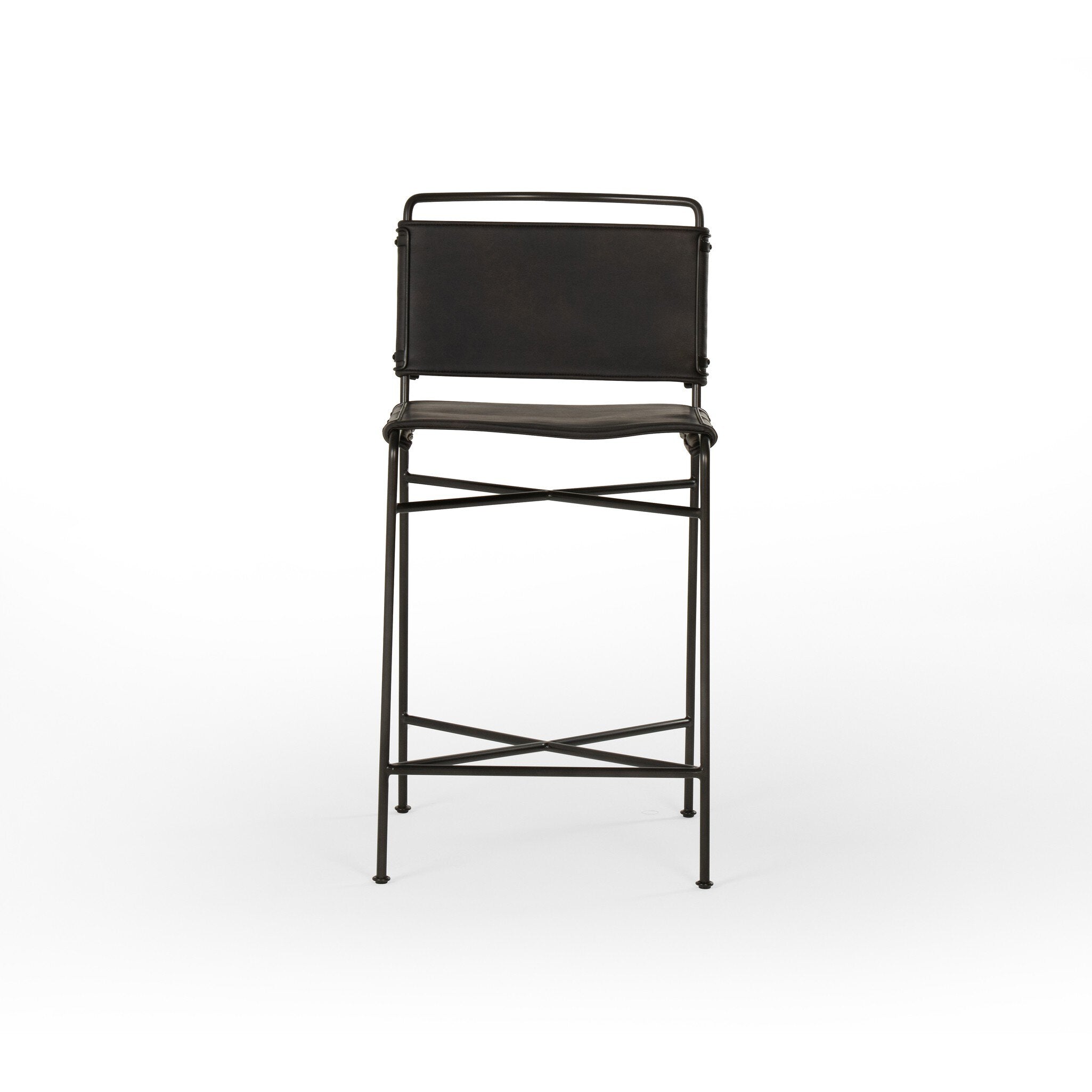 Four Hands Wharton Bar + Counter Stool — Distressed Black-Waxed Black-Counter